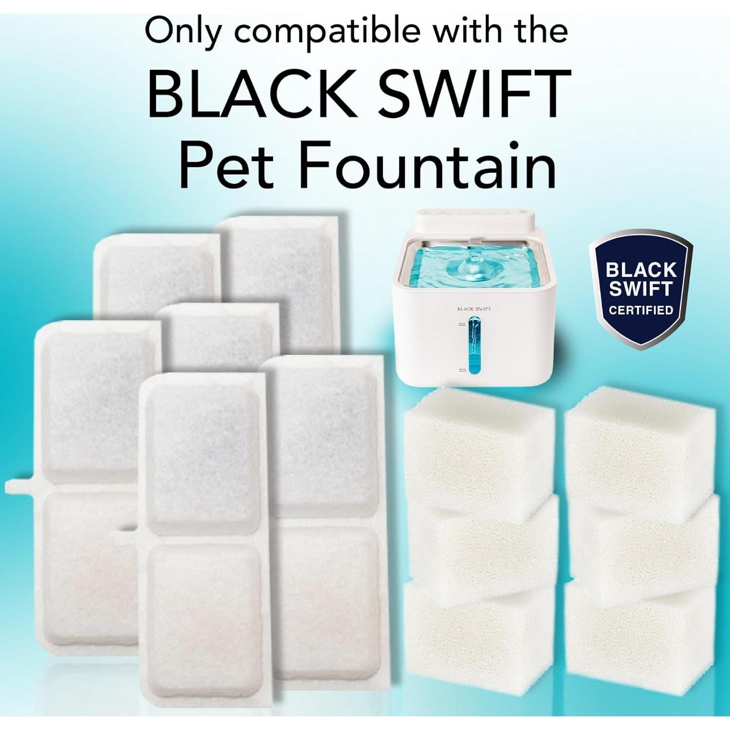 Filtros y Esponjas Black Swift - Paquete de 12 para Fuente de Agua