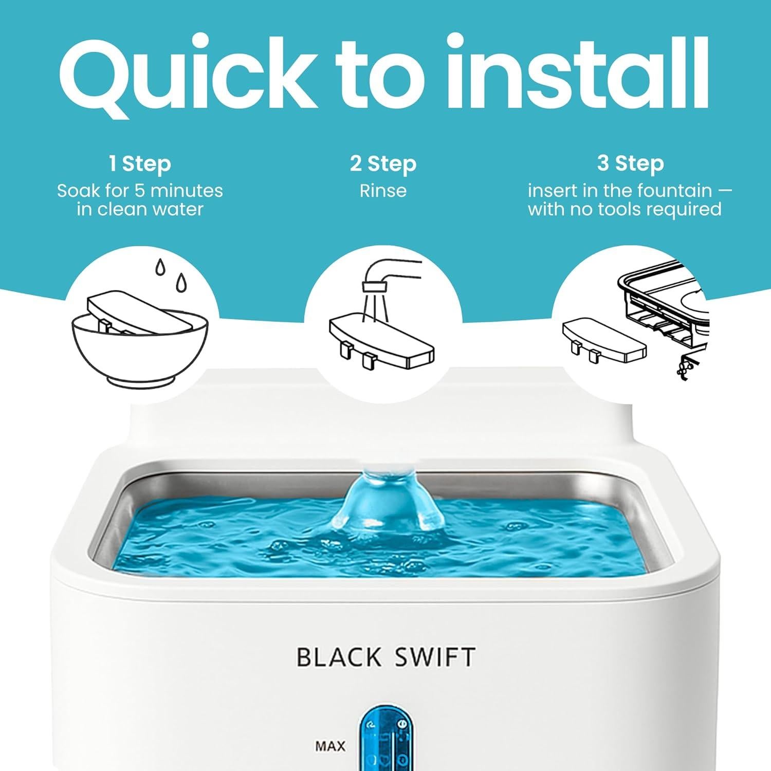 Filtros y Esponjas Black Swift - Paquete de 12 para Fuente de Agua