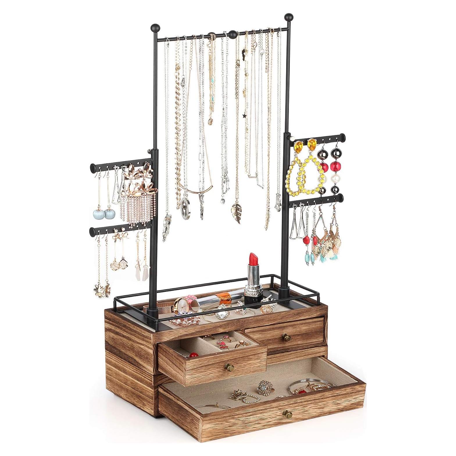 Organizador de Joyería Olakee - Caja de Madera 2 Capas 6 Niveles