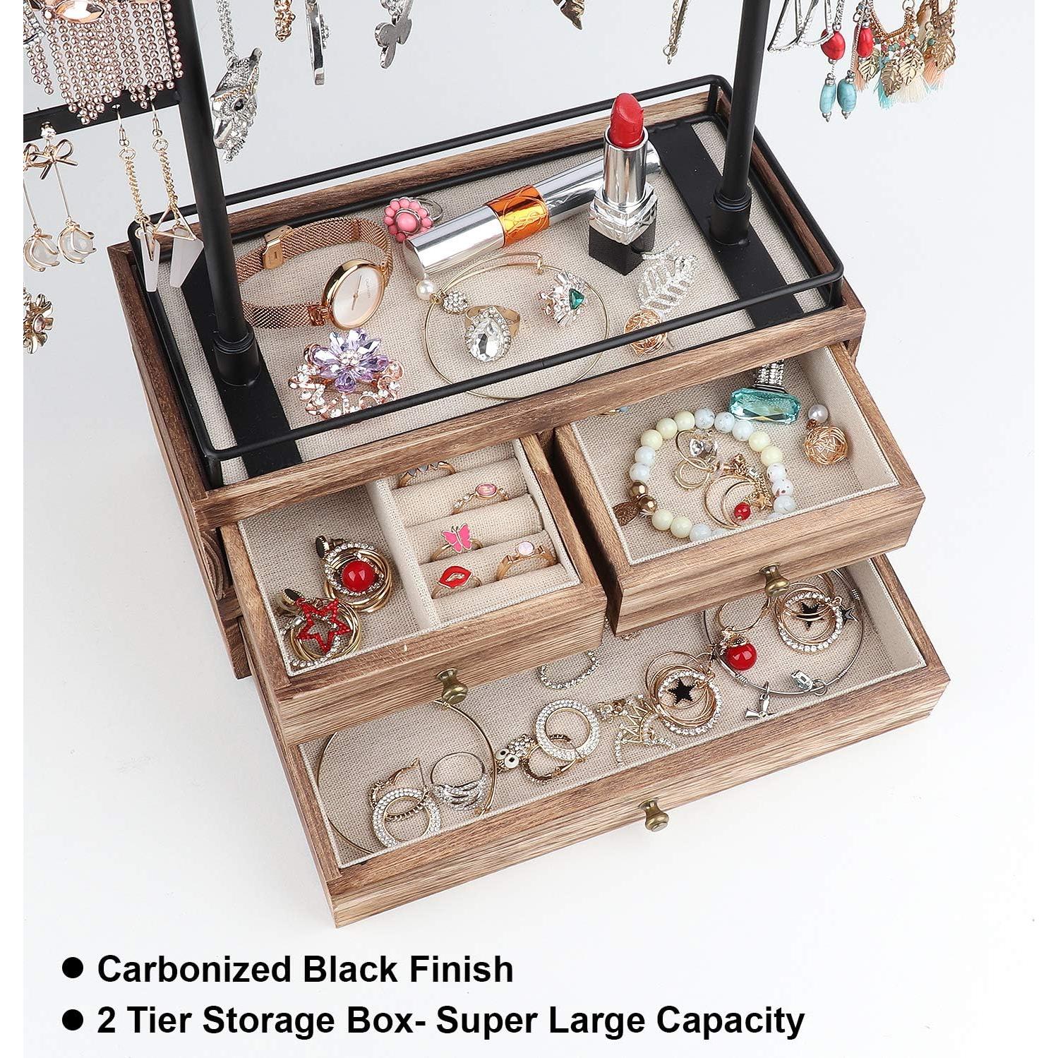 Organizador de Joyería Olakee - Caja de Madera 2 Capas 6 Niveles