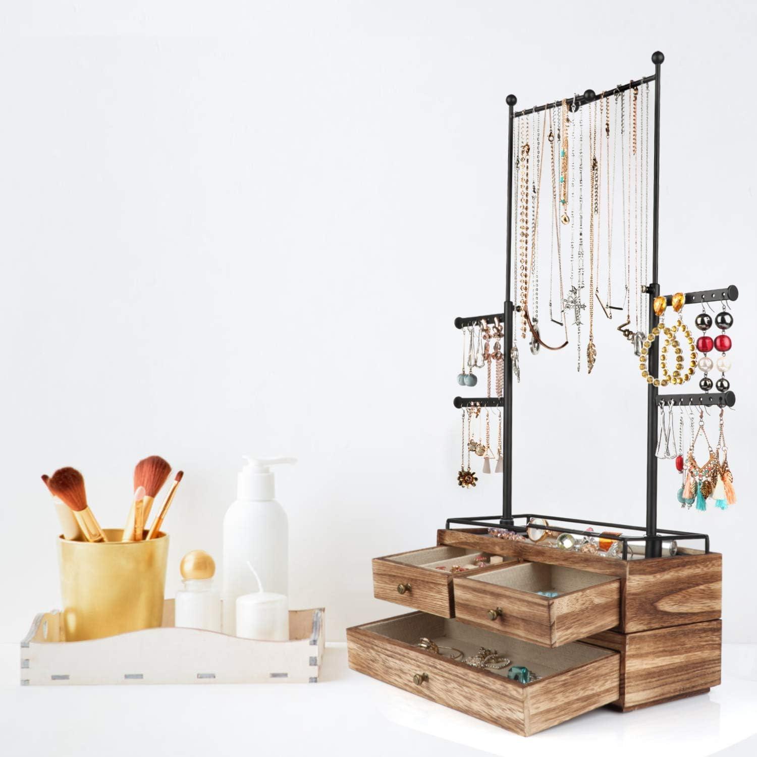 Organizador de Joyería Olakee - Caja de Madera 2 Capas 6 Niveles