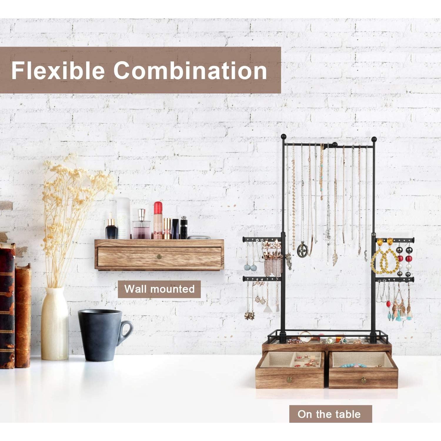 Organizador de Joyería Olakee - Caja de Madera 2 Capas 6 Niveles