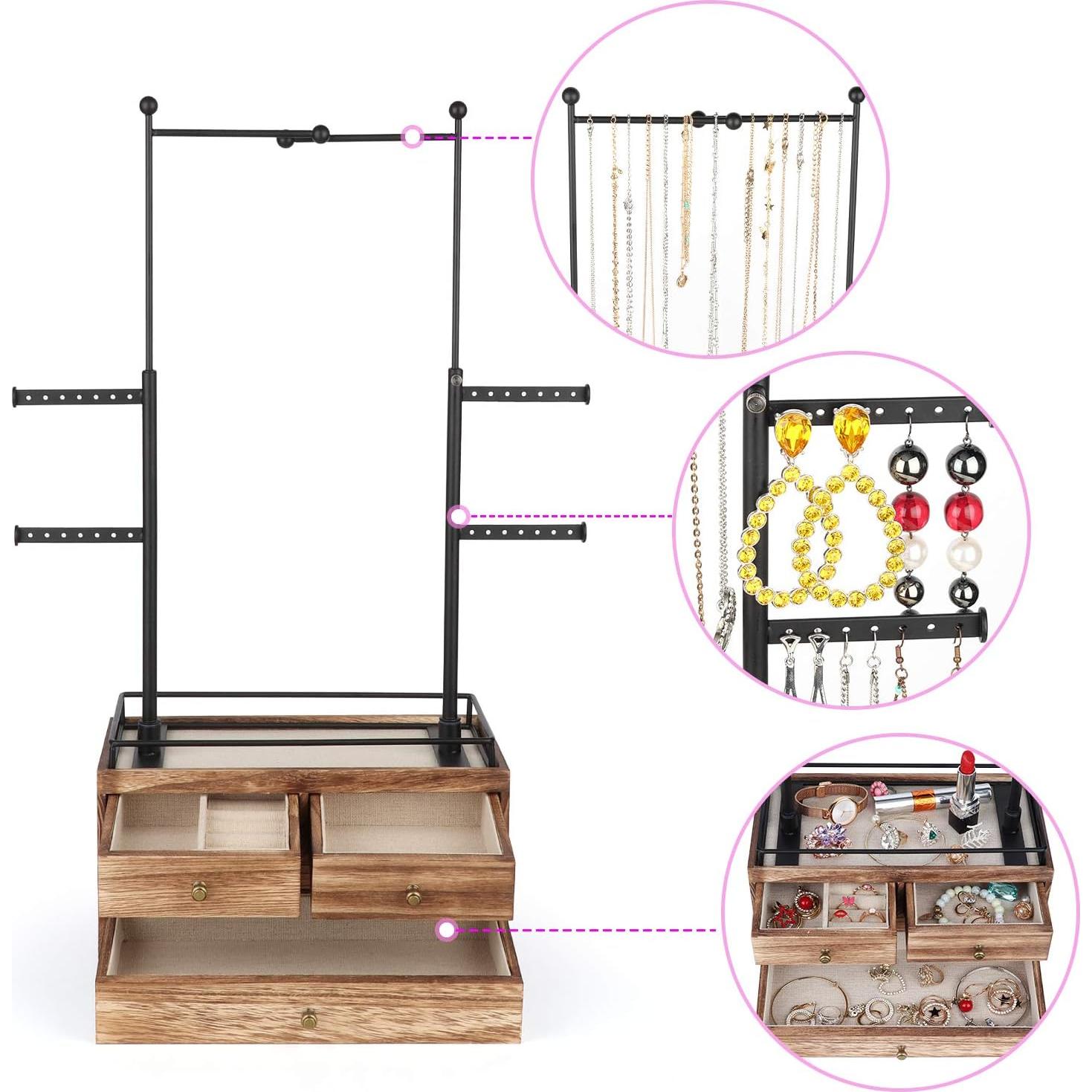 Organizador de Joyería Olakee - Caja de Madera 2 Capas 6 Niveles