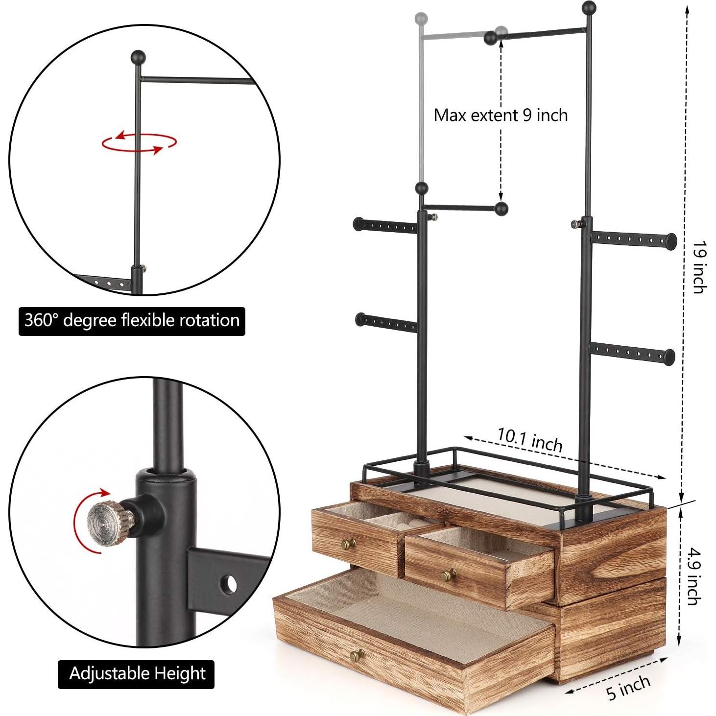 Organizador de Joyería Olakee - Caja de Madera 2 Capas 6 Niveles
