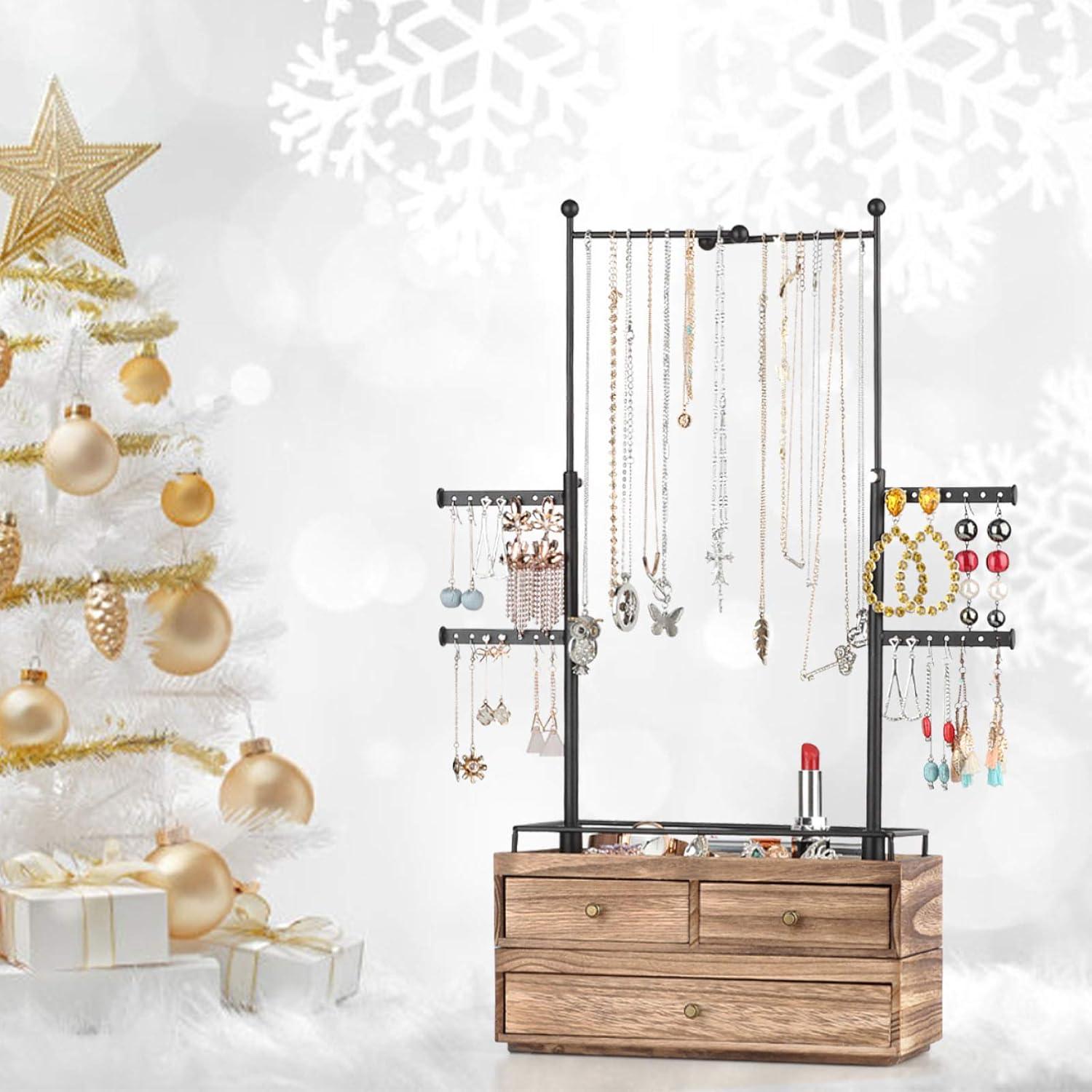 Organizador de Joyería Olakee - Caja de Madera 2 Capas 6 Niveles