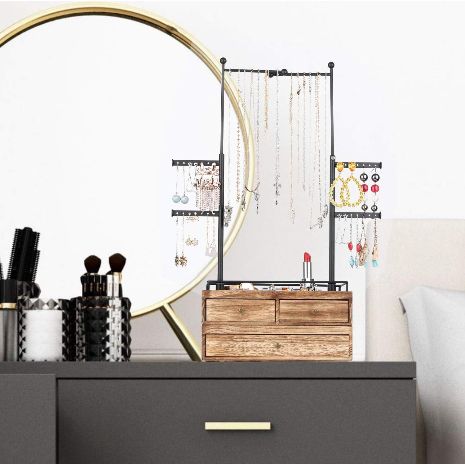 Organizador de Joyería Olakee - Caja de Madera 2 Capas 6 Niveles