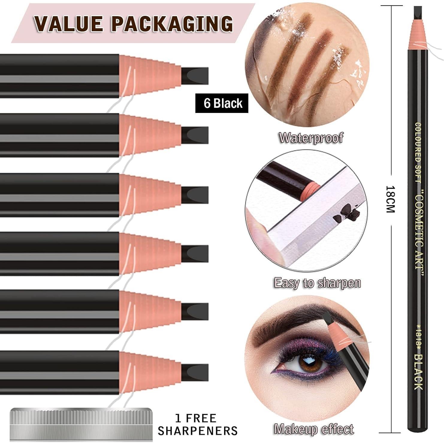 Lápiz de Cejas Impermeable Kaiqikaixi - 6 Piezas Color Negro