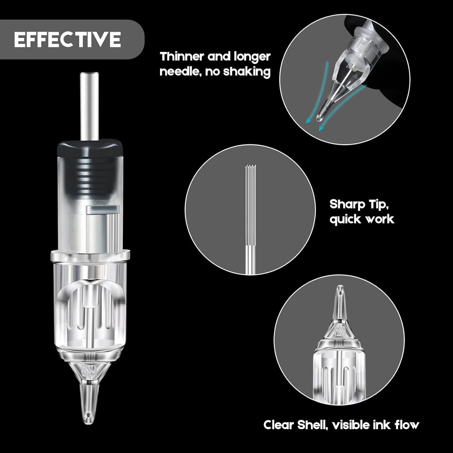 Agujas de Cartucho para Tatuaje Emalla 60Pcs Tamaño Mixto