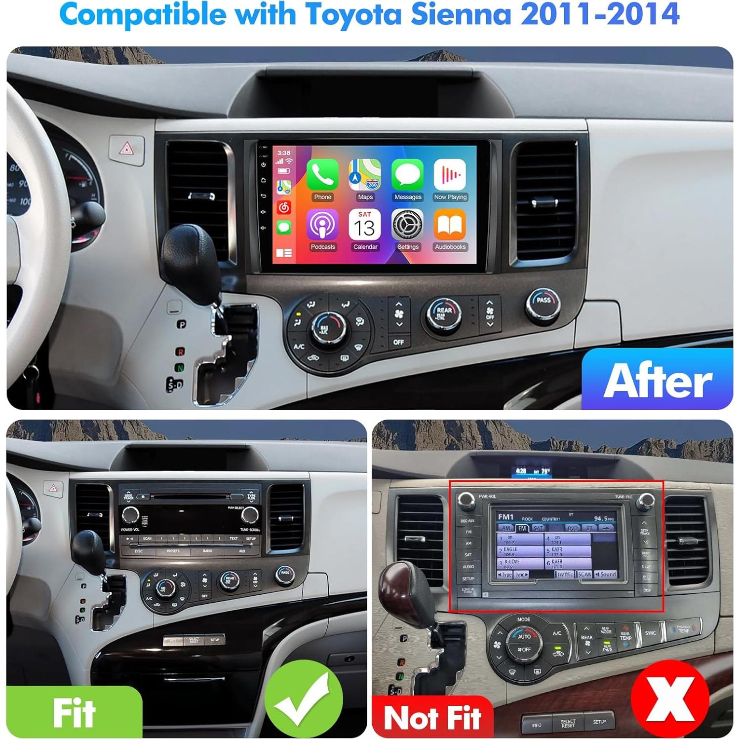 Estéreo de Coche FeirTon Android 12 9" Doble Din para Toyota Sienna 2011-2014