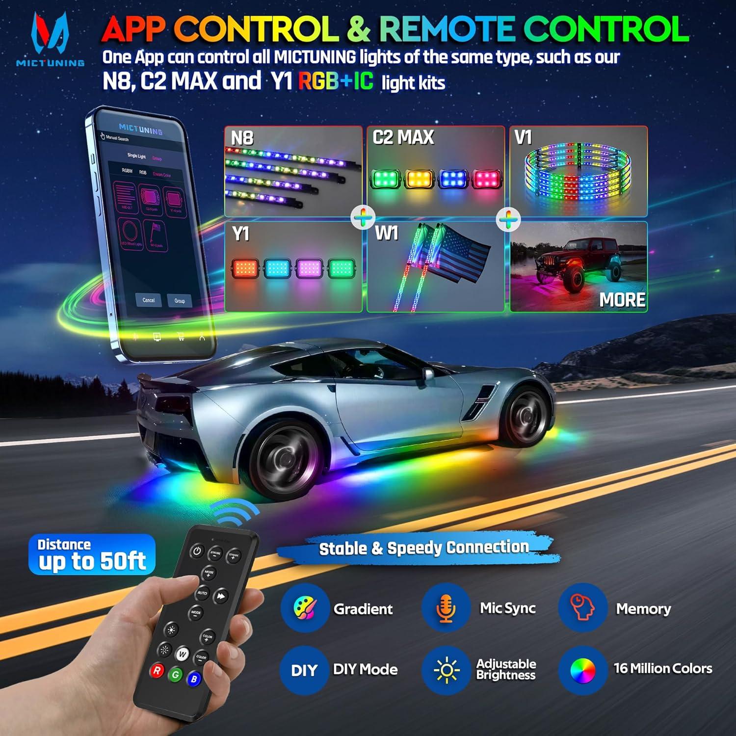 Kit de Barra de Luz Subterránea MICTUNING N8 RGB+IC 8Pcs