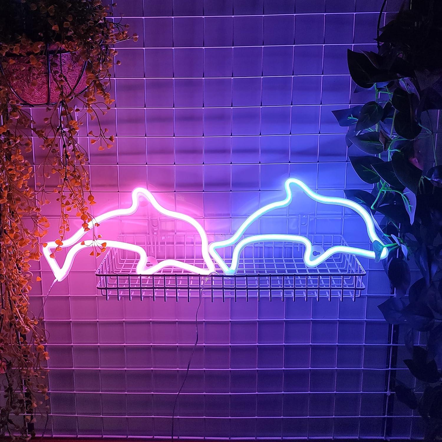 Señal de Neón Delfín JYWJ LED Azul, Decoración USB/Pilas AA