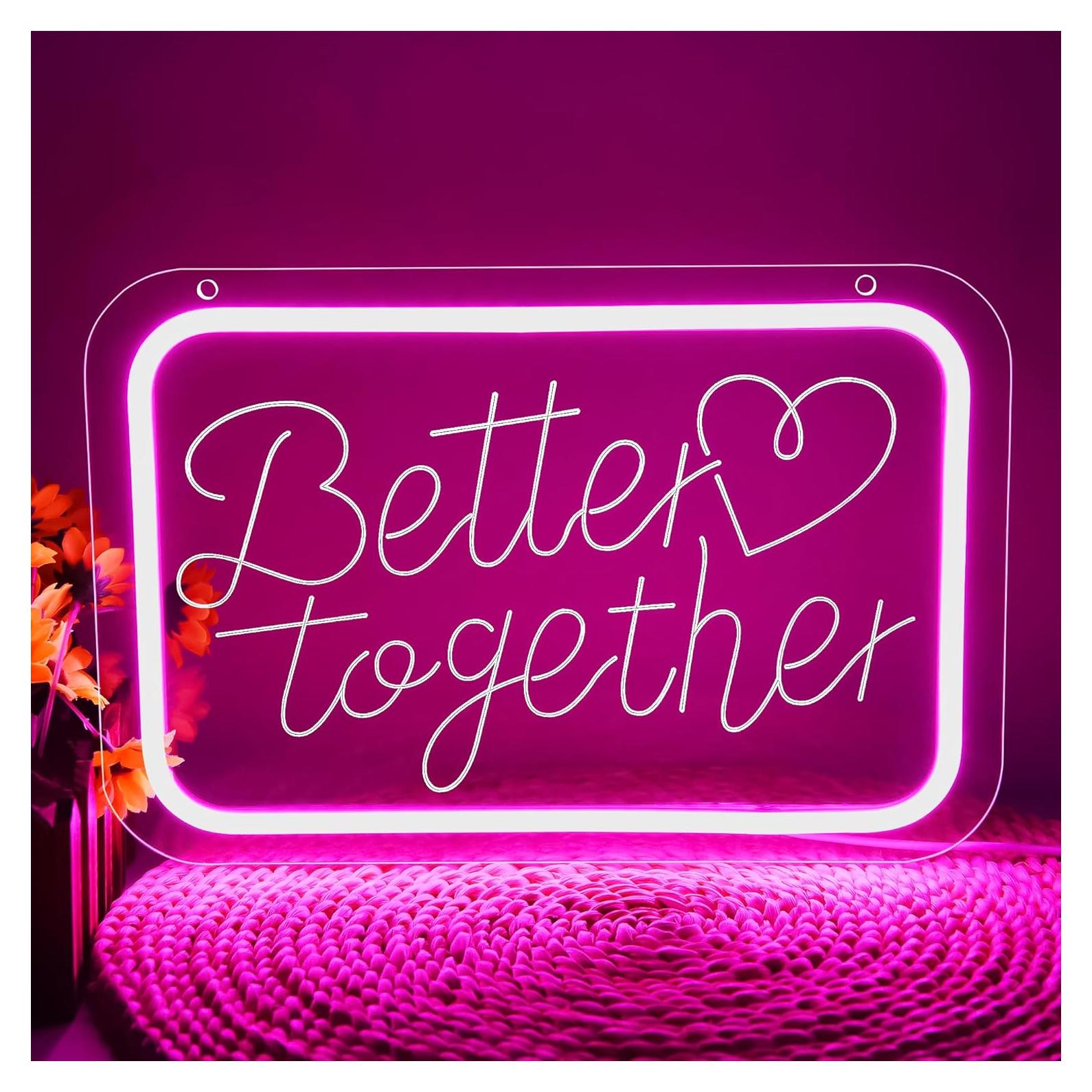 Letrero Neón Mejor Juntos Blecode 30x20cm Rosa LED Decoración