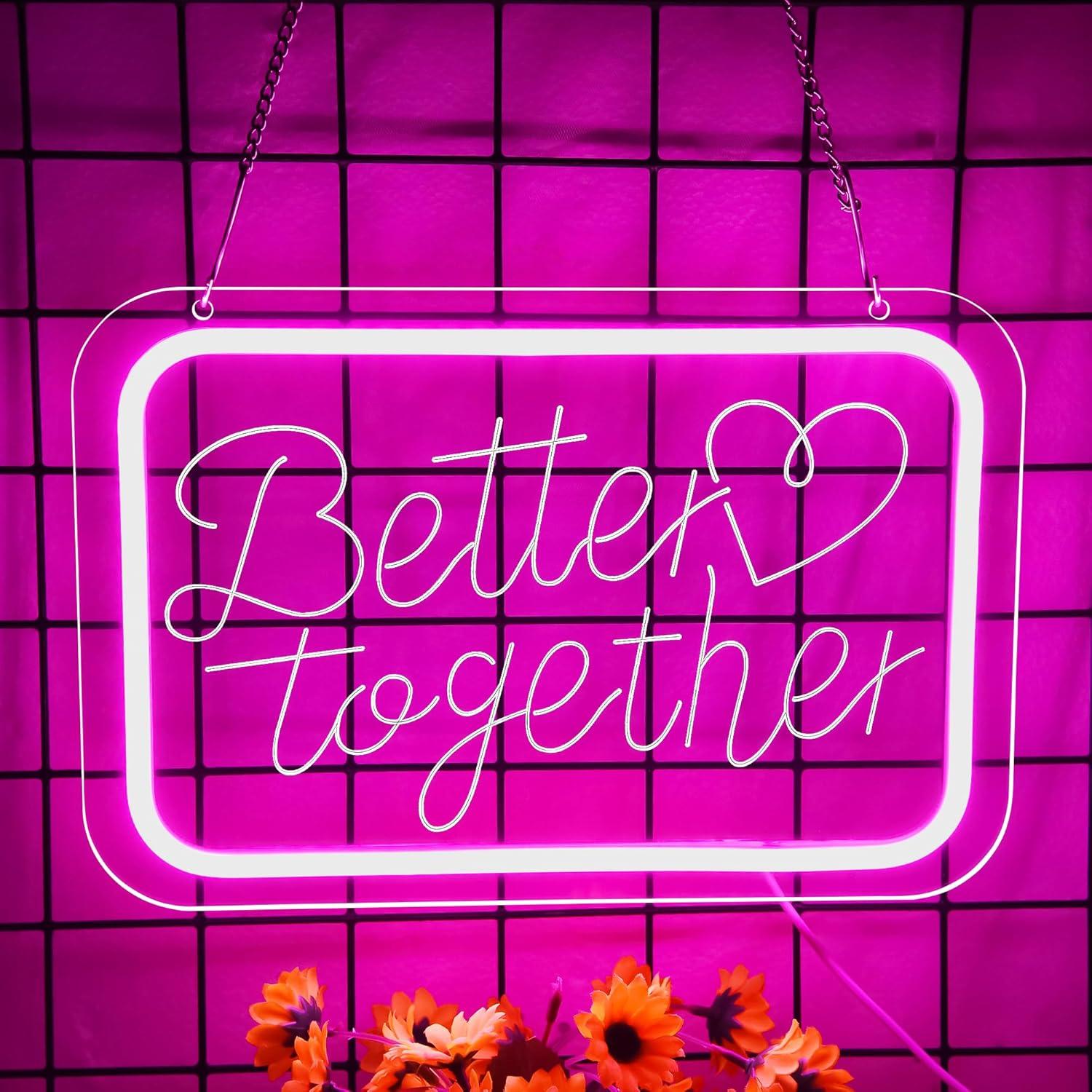 Letrero Neón Mejor Juntos Blecode 30x20cm Rosa LED Decoración