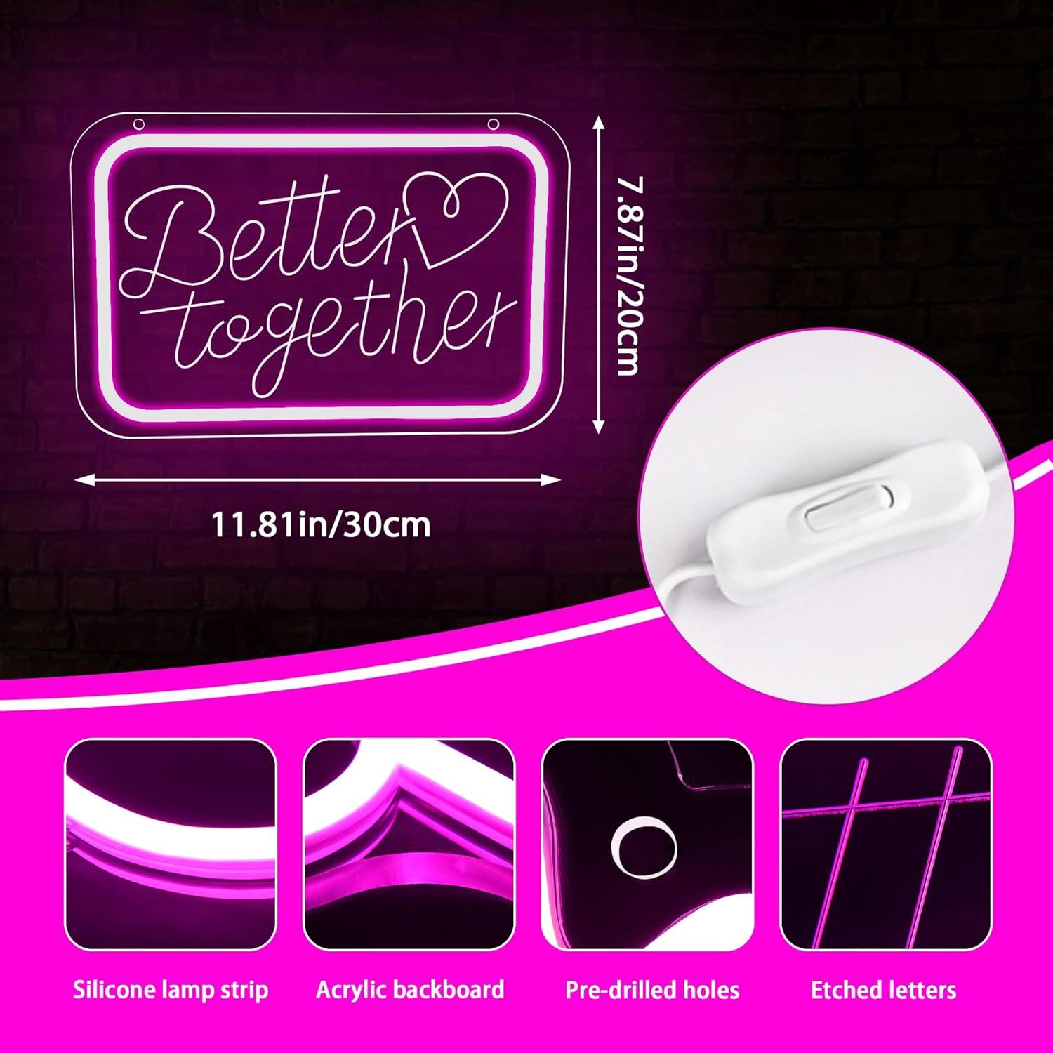 Letrero Neón Mejor Juntos Blecode 30x20cm Rosa LED Decoración