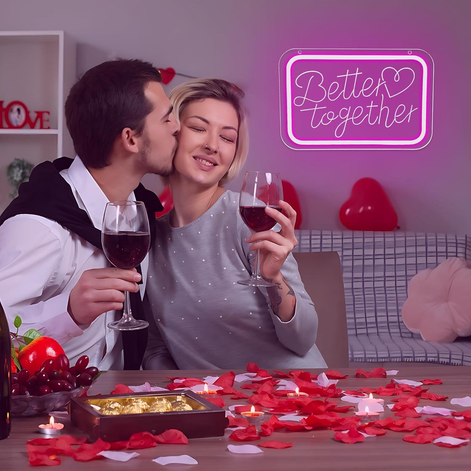 Letrero Neón Mejor Juntos Blecode 30x20cm Rosa LED Decoración