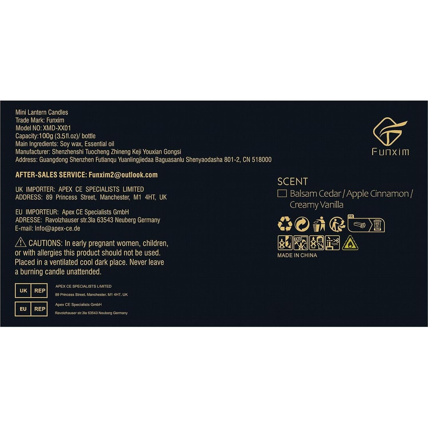 Conjunto de 3 Velas Aromáticas Funxim - Cedro, Canela, Vainilla