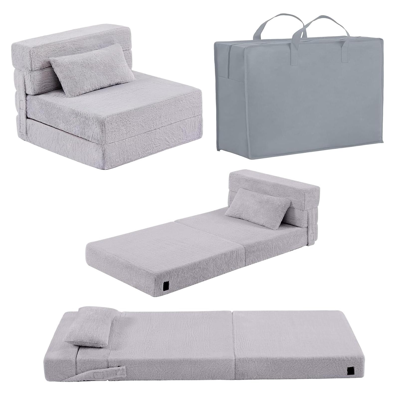 Sofá Cama Plegable Givjoy para Niños con Almohada - Gris