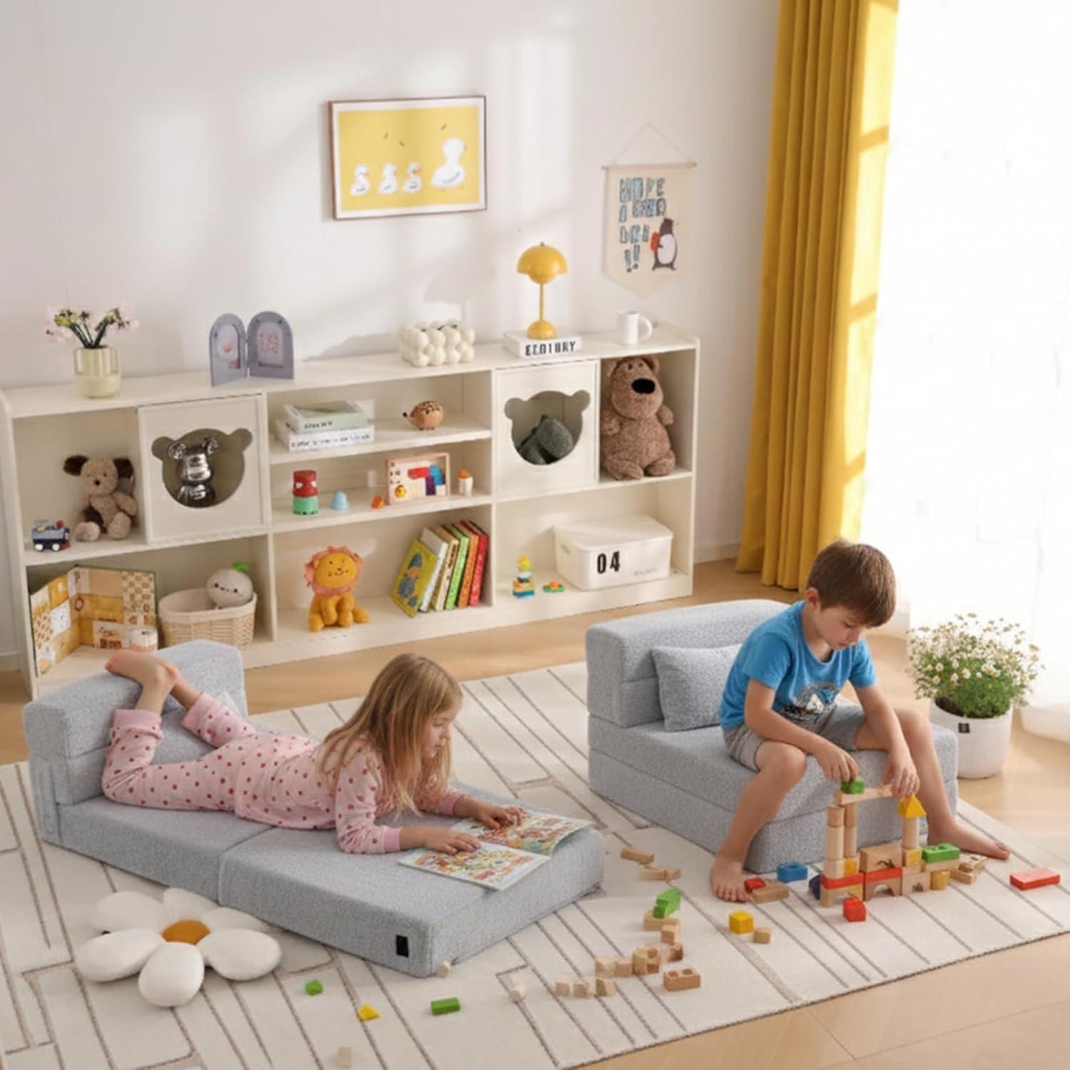 Sofá Cama Plegable Givjoy para Niños con Almohada - Gris