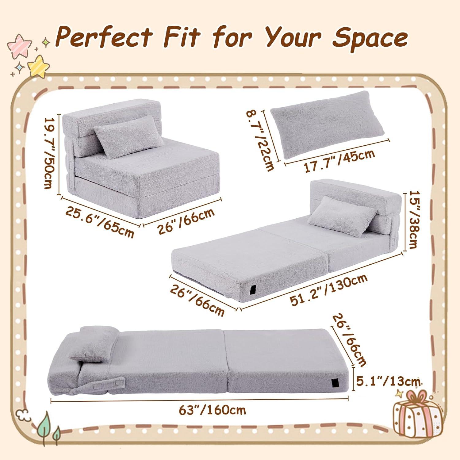 Sofá Cama Plegable Givjoy para Niños con Almohada - Gris