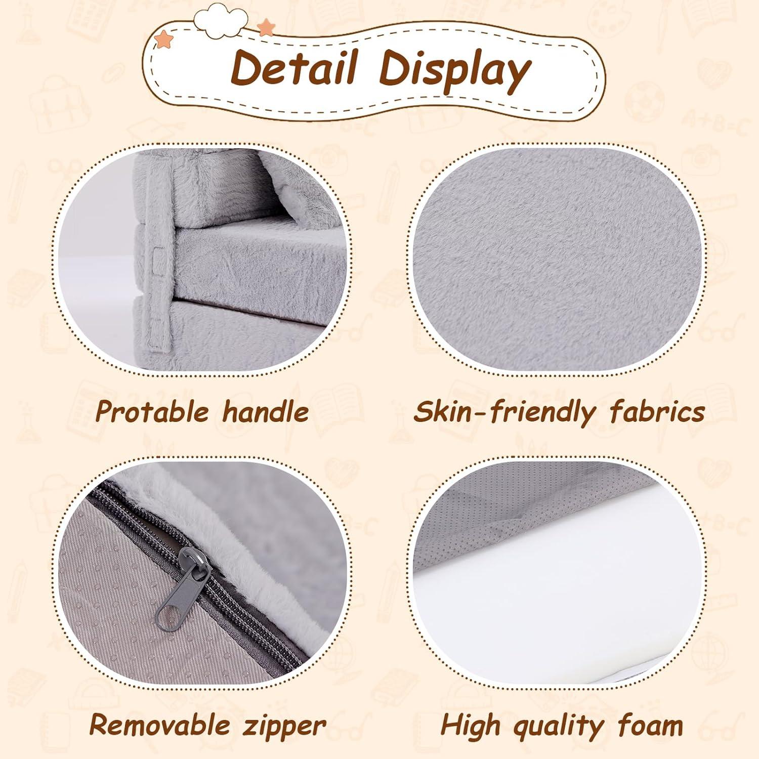 Sofá Cama Plegable Givjoy para Niños con Almohada - Gris