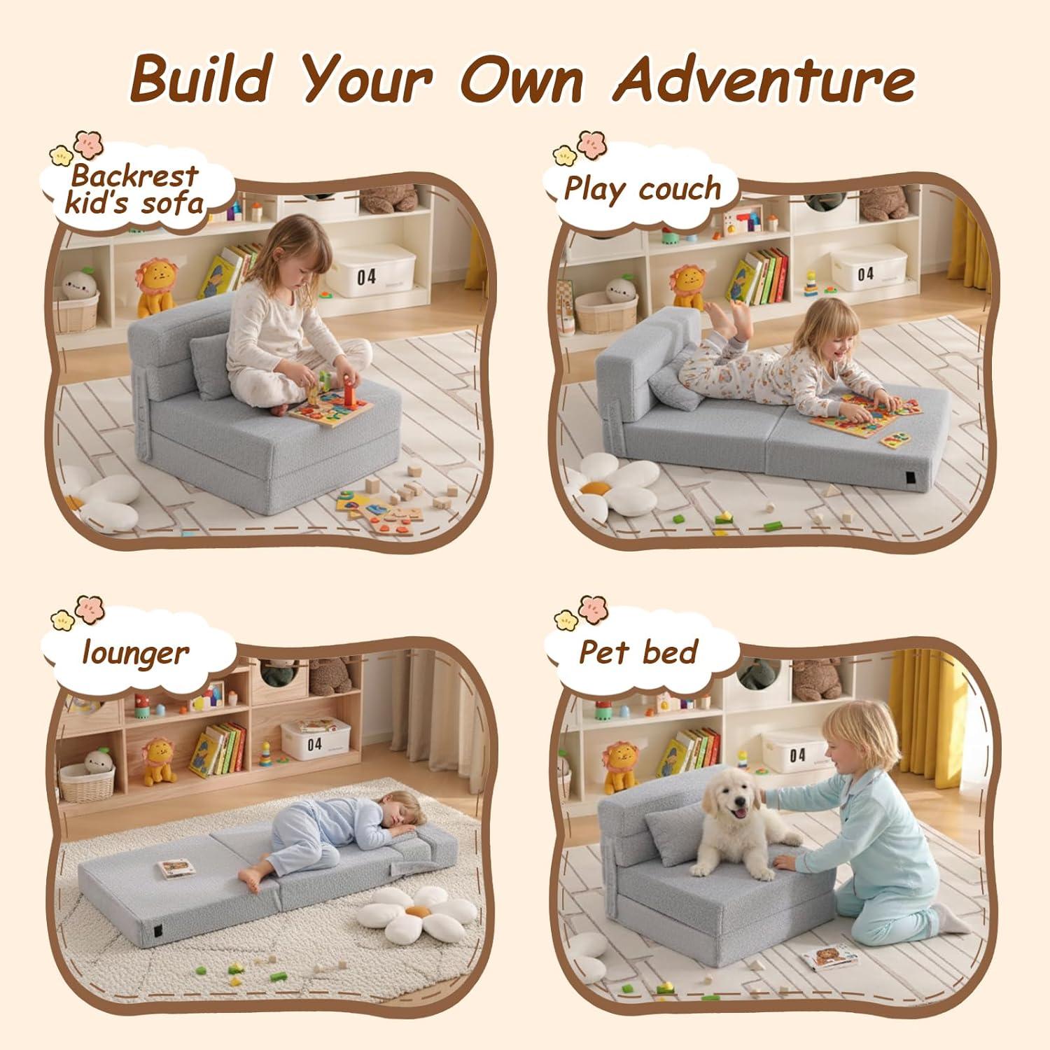 Sofá Cama Plegable Givjoy para Niños con Almohada - Gris