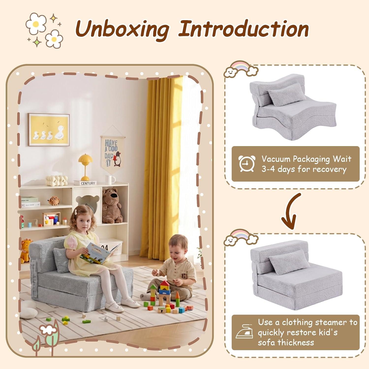 Sofá Cama Plegable Givjoy para Niños con Almohada - Gris