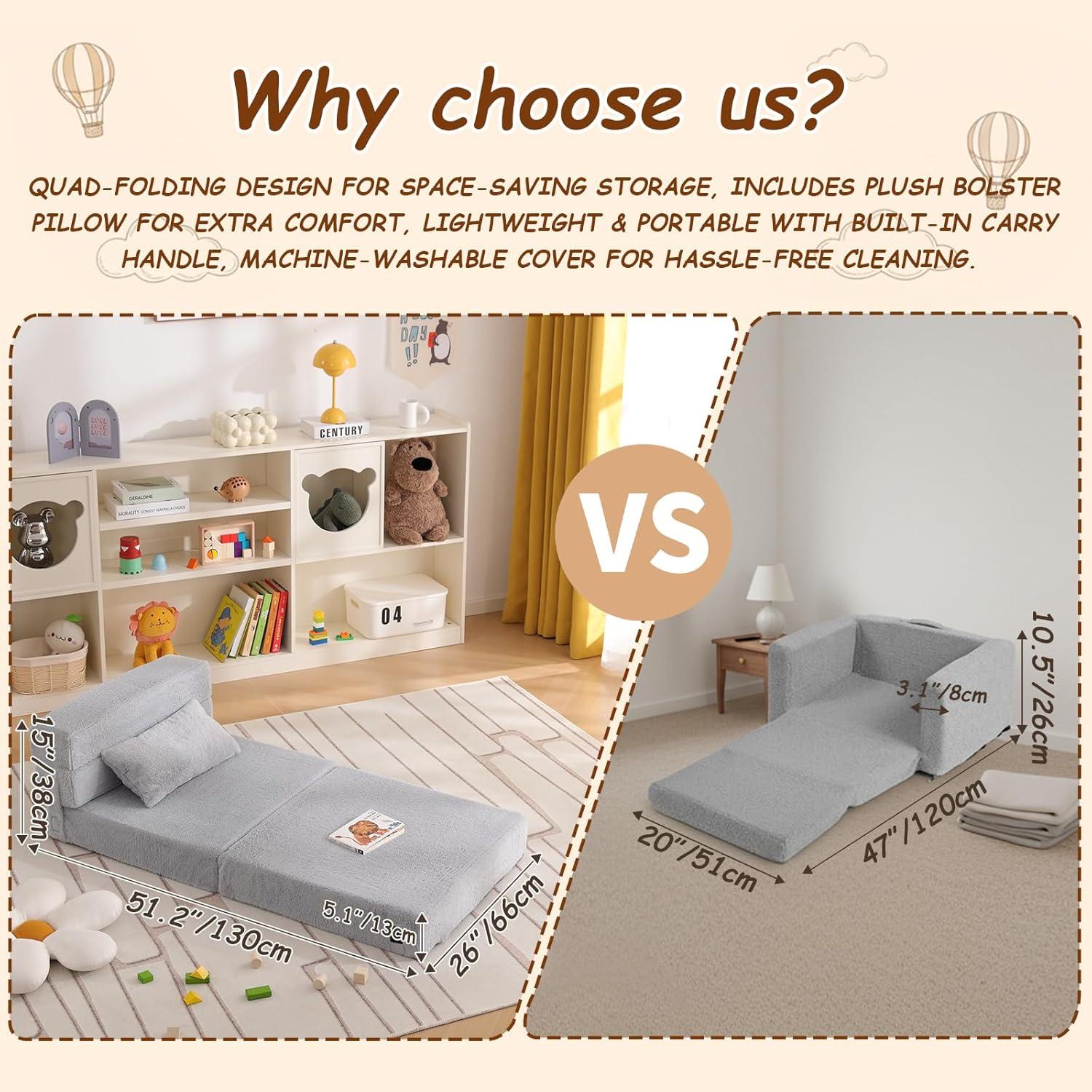 Sofá Cama Plegable Givjoy para Niños con Almohada - Gris