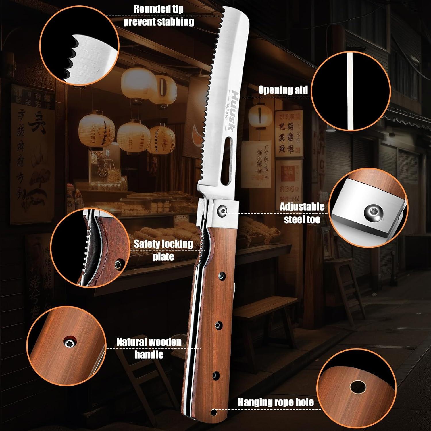 Cuchillo de Pan Plegable Huusk de Acero Inoxidable 440C