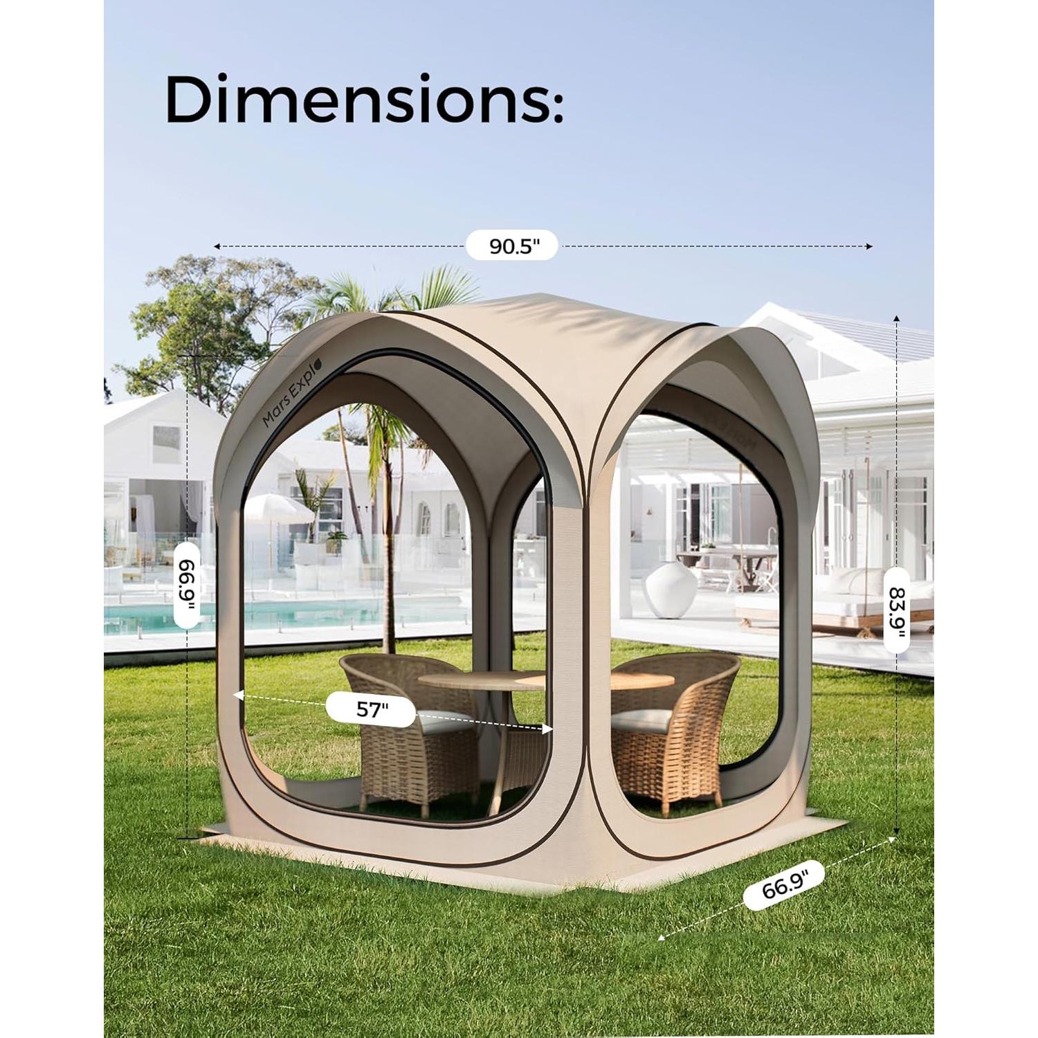 Carpa Pop-Up Mars Explo 6x6m Beige con Puertas de Malla