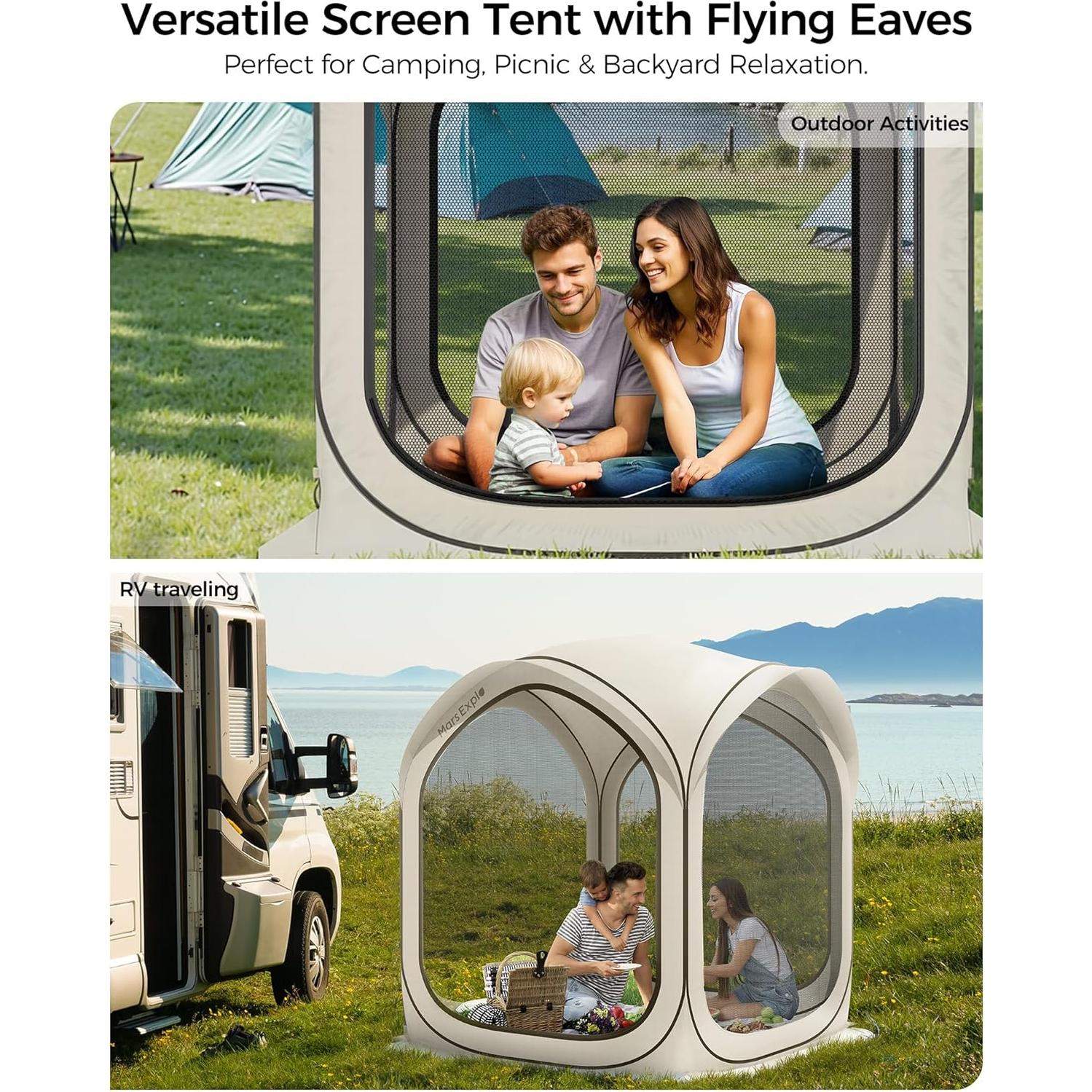 Carpa Pop-Up Mars Explo 6x6m Beige con Puertas de Malla