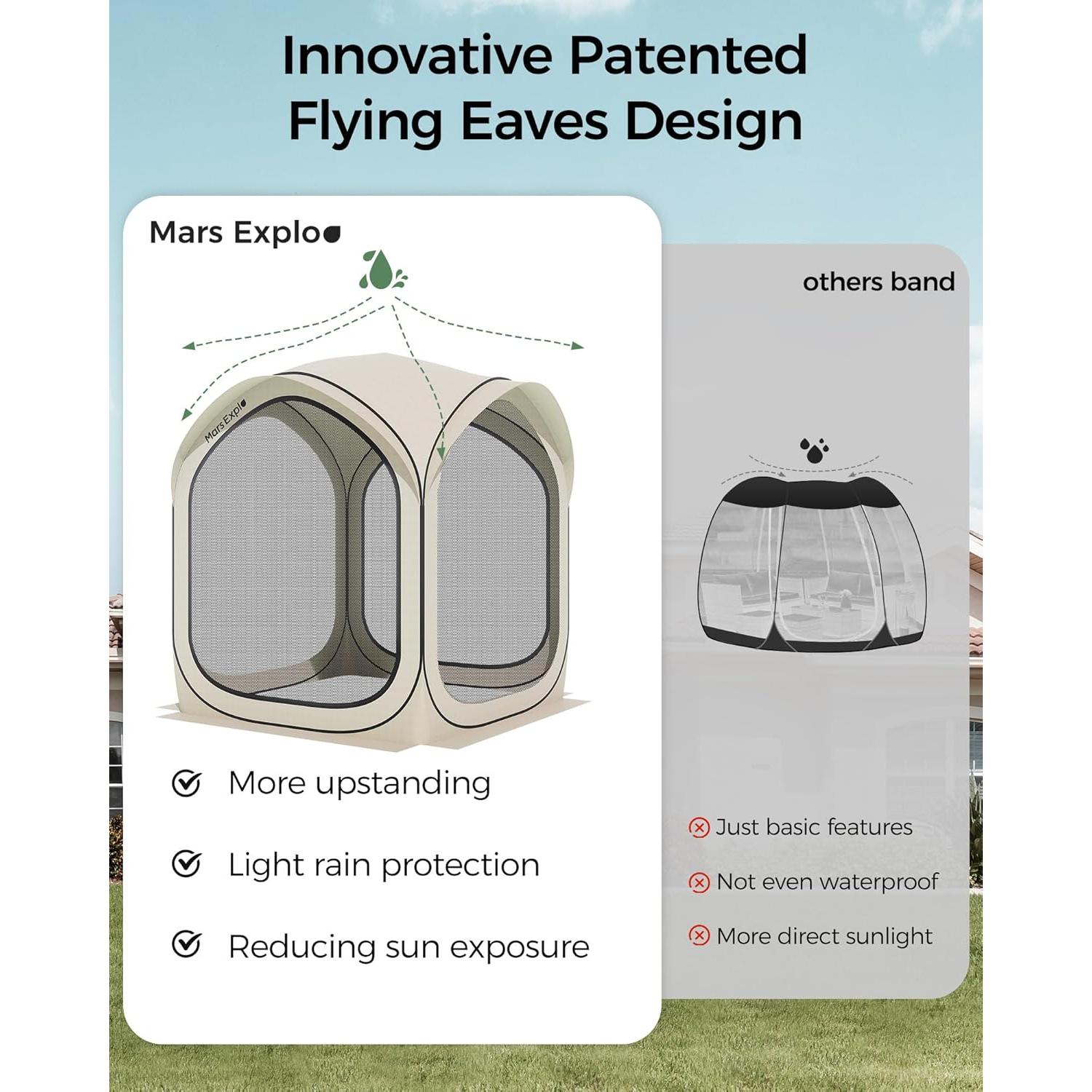 Carpa Pop-Up Mars Explo 6x6m Beige con Puertas de Malla