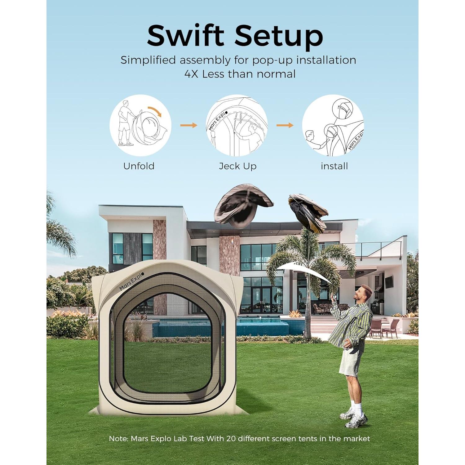 Carpa Pop-Up Mars Explo 6x6m Beige con Puertas de Malla