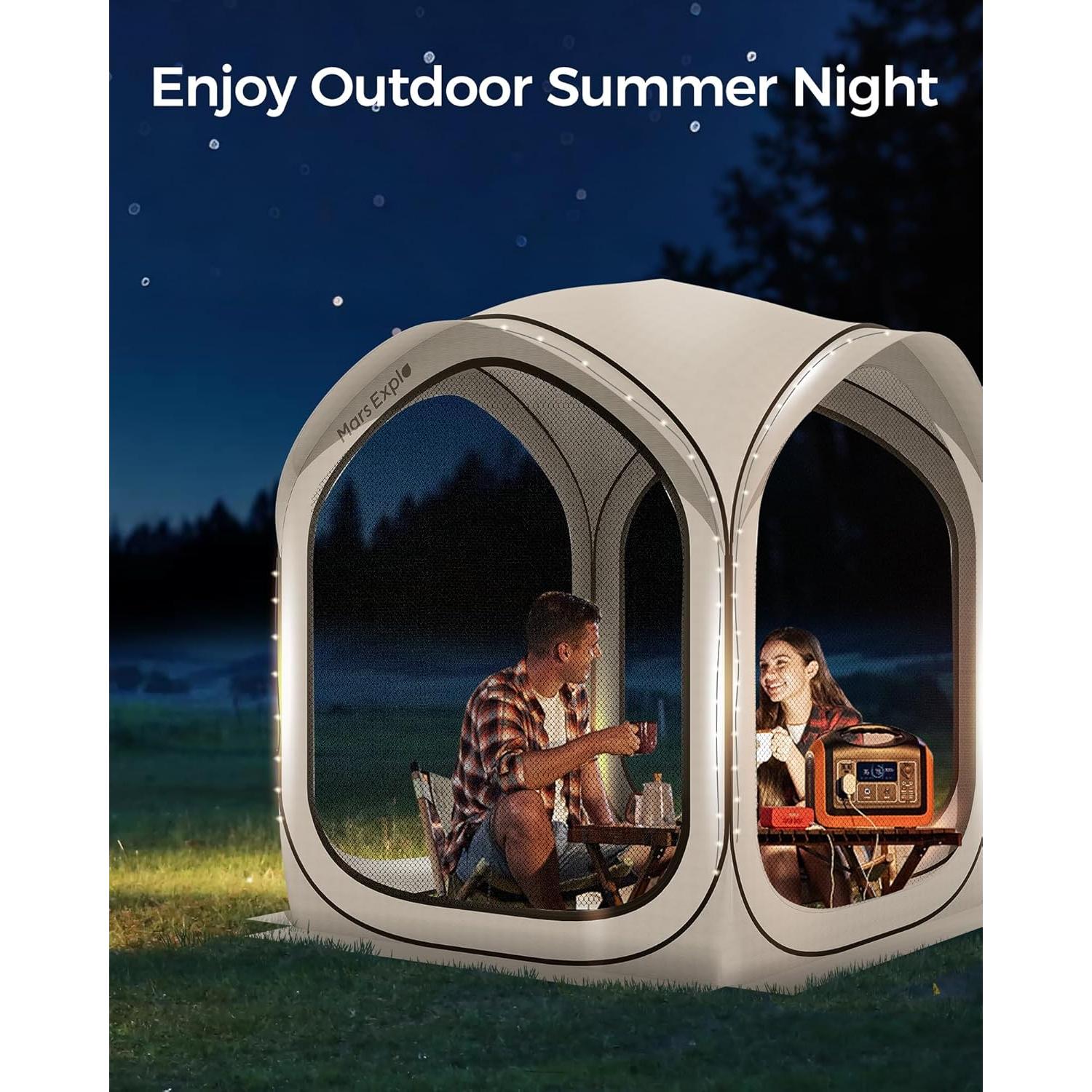 Carpa Pop-Up Mars Explo 6x6m Beige con Puertas de Malla