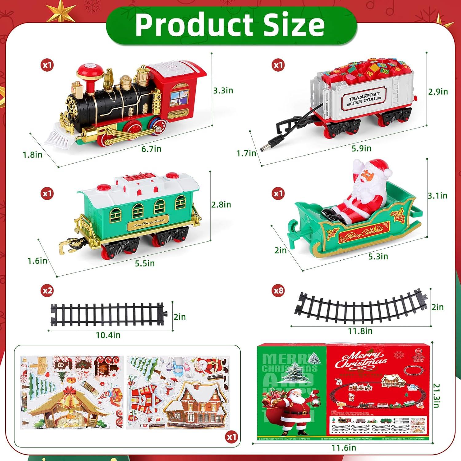 deAO Christmas Classic Train Set for Kids with Headlight, Realistic Sounds, 4 Cars Carriage and10 Tracks,Gift for Christmas Décor Under The Christmas Tree
