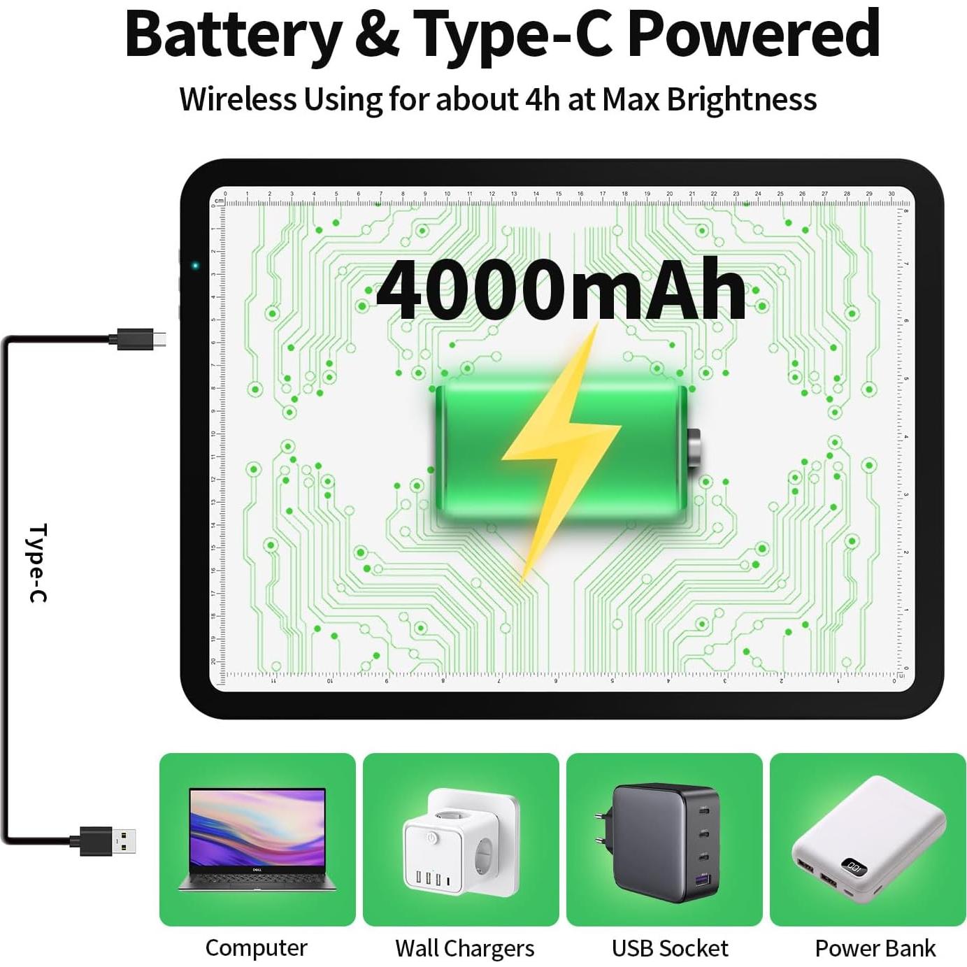 Mesa de Luz A3 Recargable Zocelight LED 5600 Lux Negra
