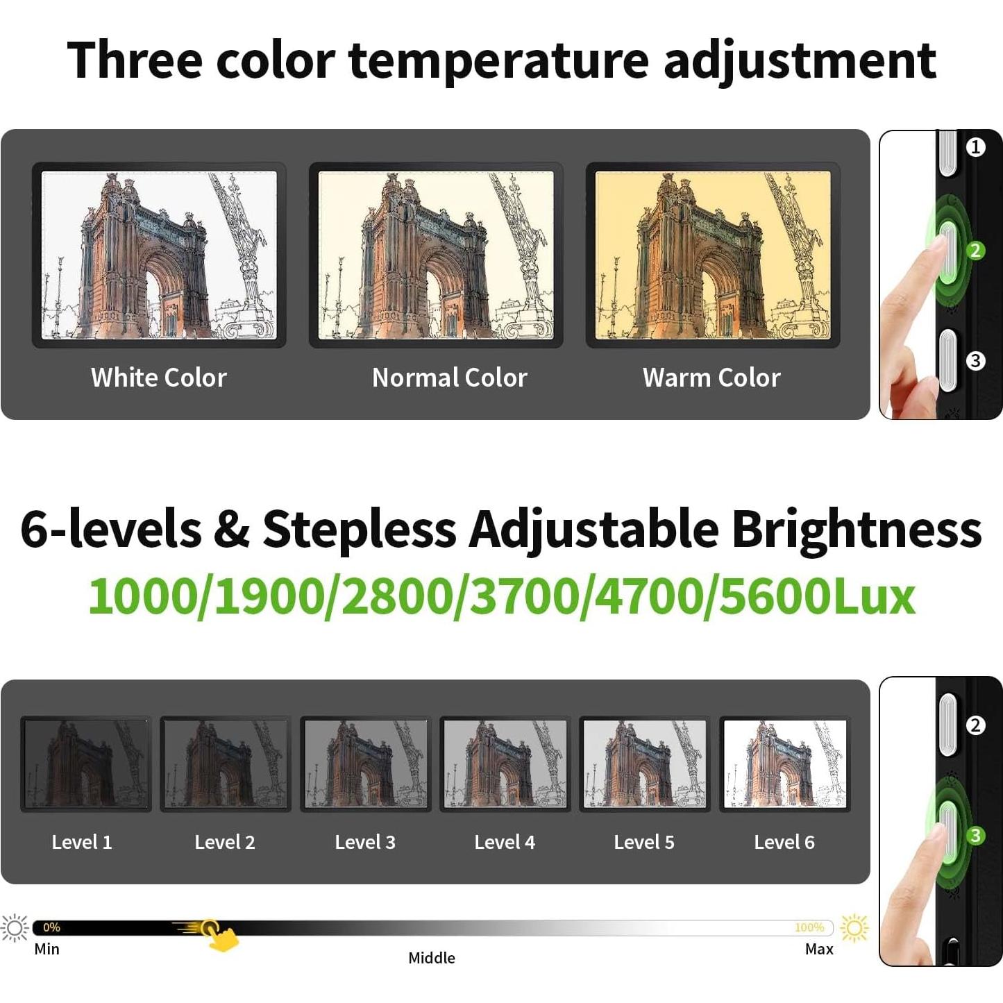 Mesa de Luz A3 Recargable Zocelight LED 5600 Lux Negra