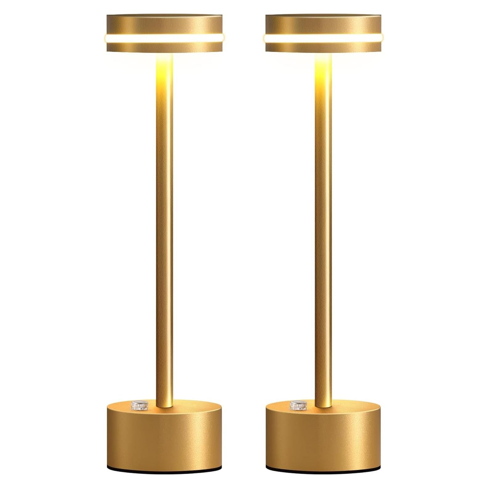 Juego de 2 Lámparas de Mesa LED Inalámbricas Doradas