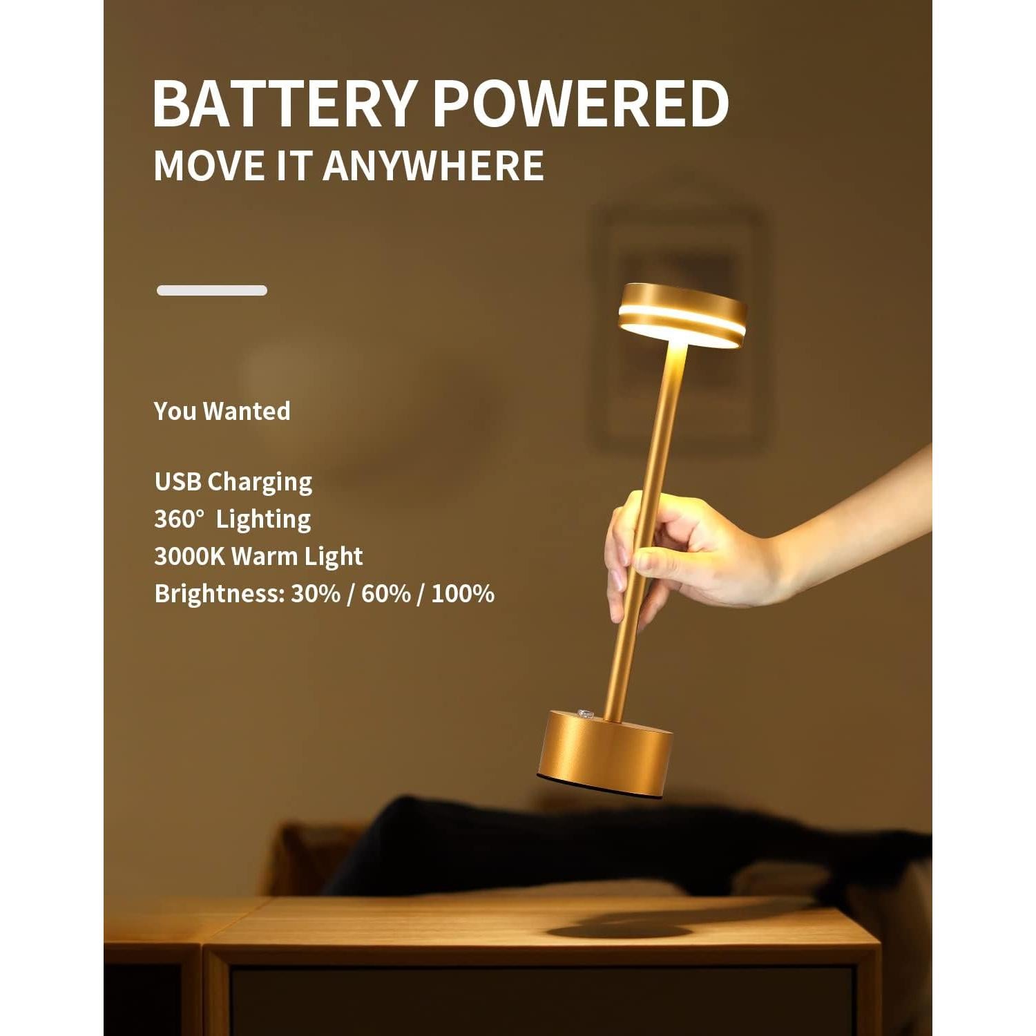 Juego de 2 Lámparas de Mesa LED Inalámbricas Doradas