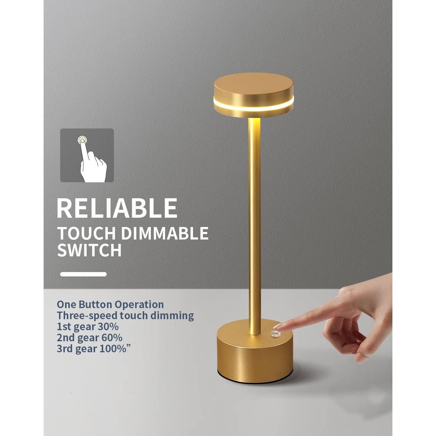 Juego de 2 Lámparas de Mesa LED Inalámbricas Doradas