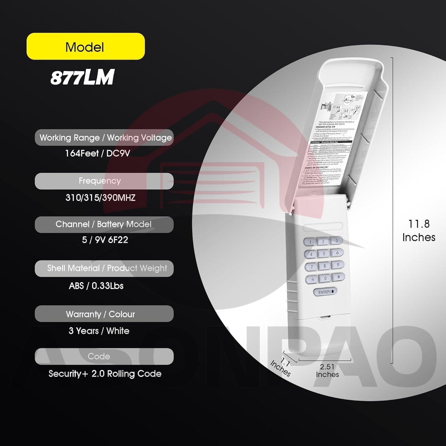 Teclado Inalámbrico LiftMaster 877LM para Garaje - 12 Años Garantía