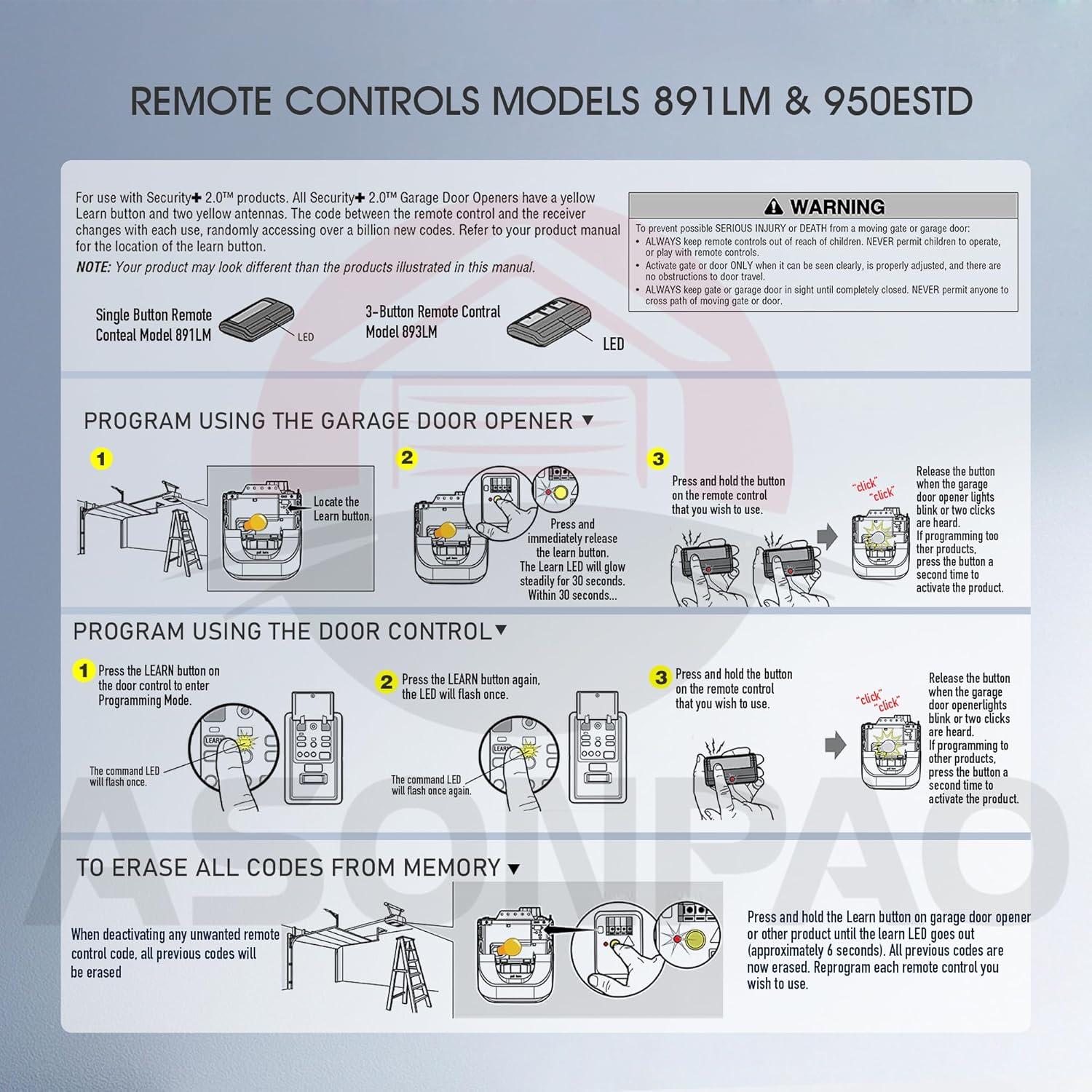 Control Remoto LiftMaster 891LM para Puerta de Garaje - Paquete de 2