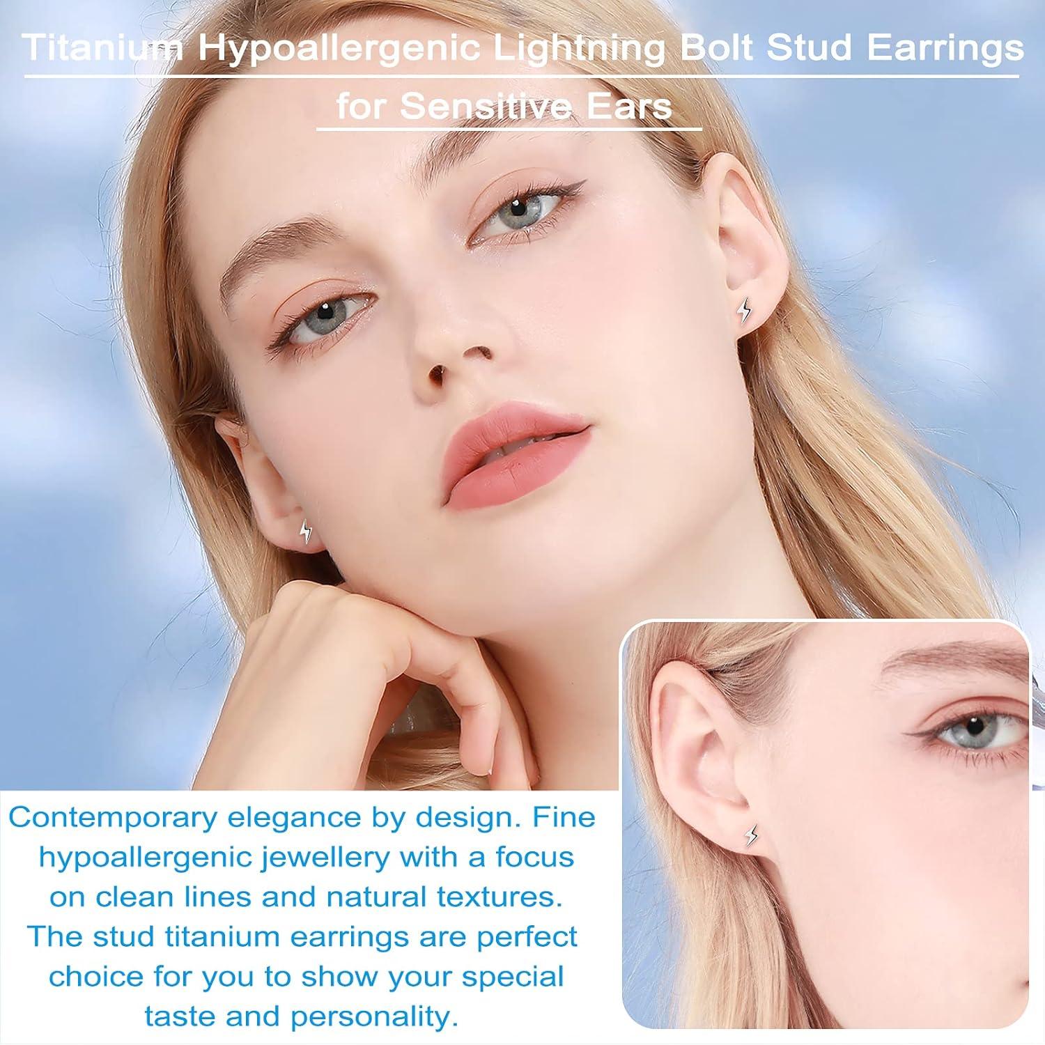 Pendientes de Stud de Titanio Hipoalergénicos para Mujeres - Rayo