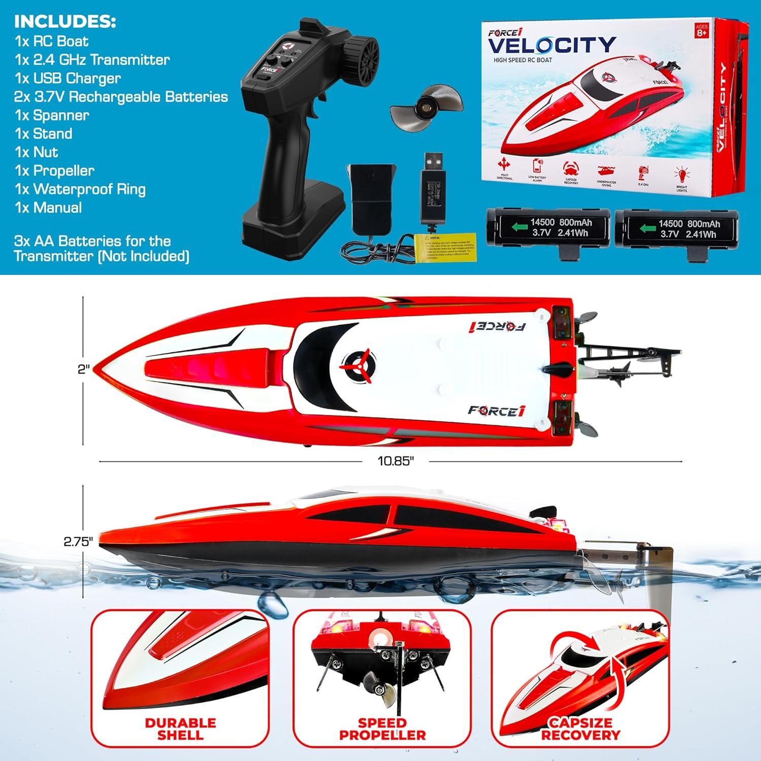Barco RC Force1 Velocidad Roja 27.56 cm con 2 Baterías