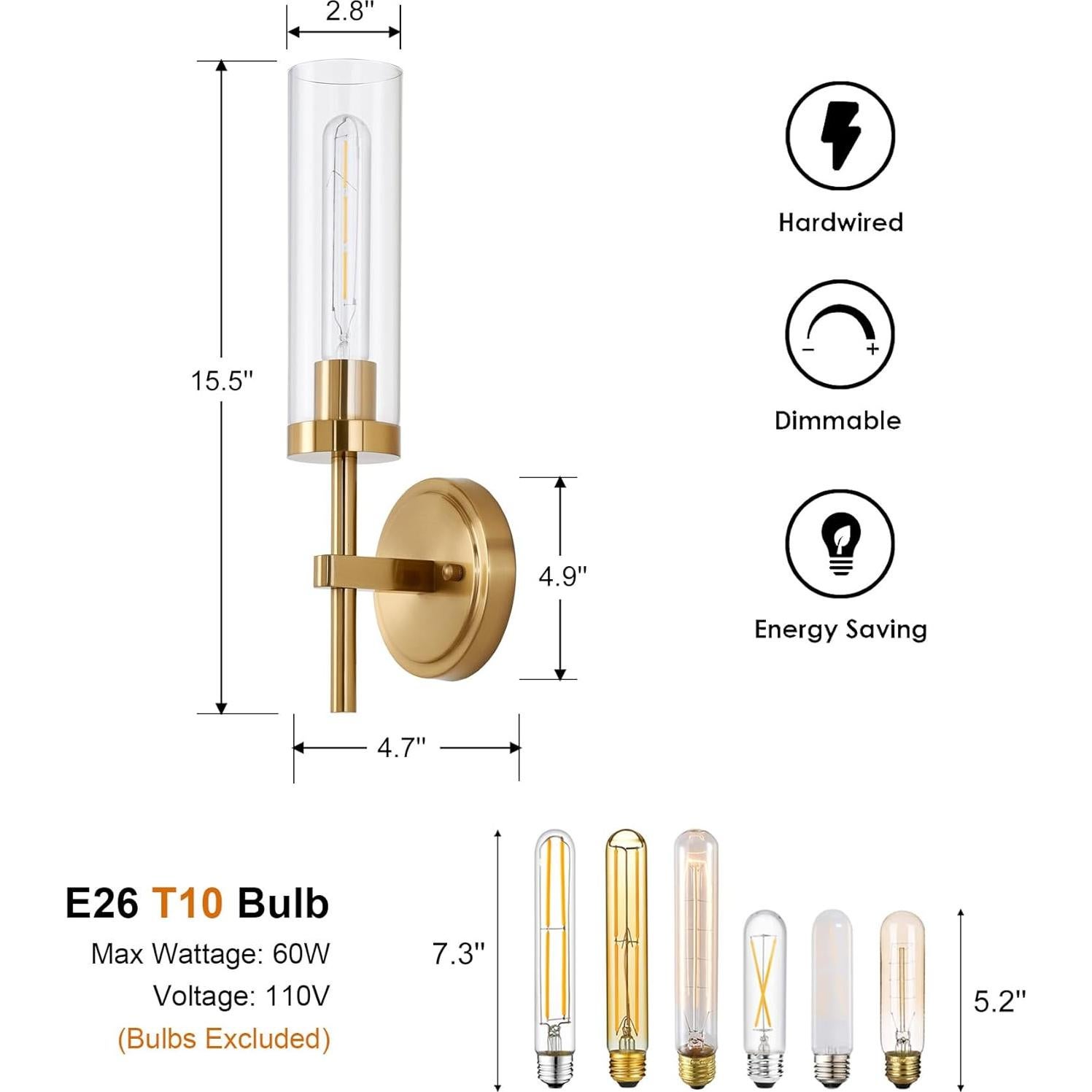 Juego de 2 Apliques de Pared Dorados SantoStock con Vidrio
