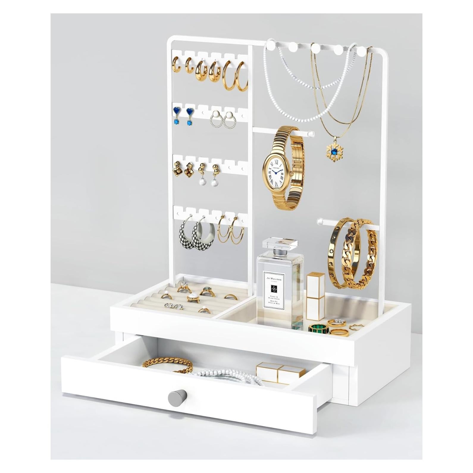 Organizador de Joyería Blanco Goozii con Cajón y Soporte