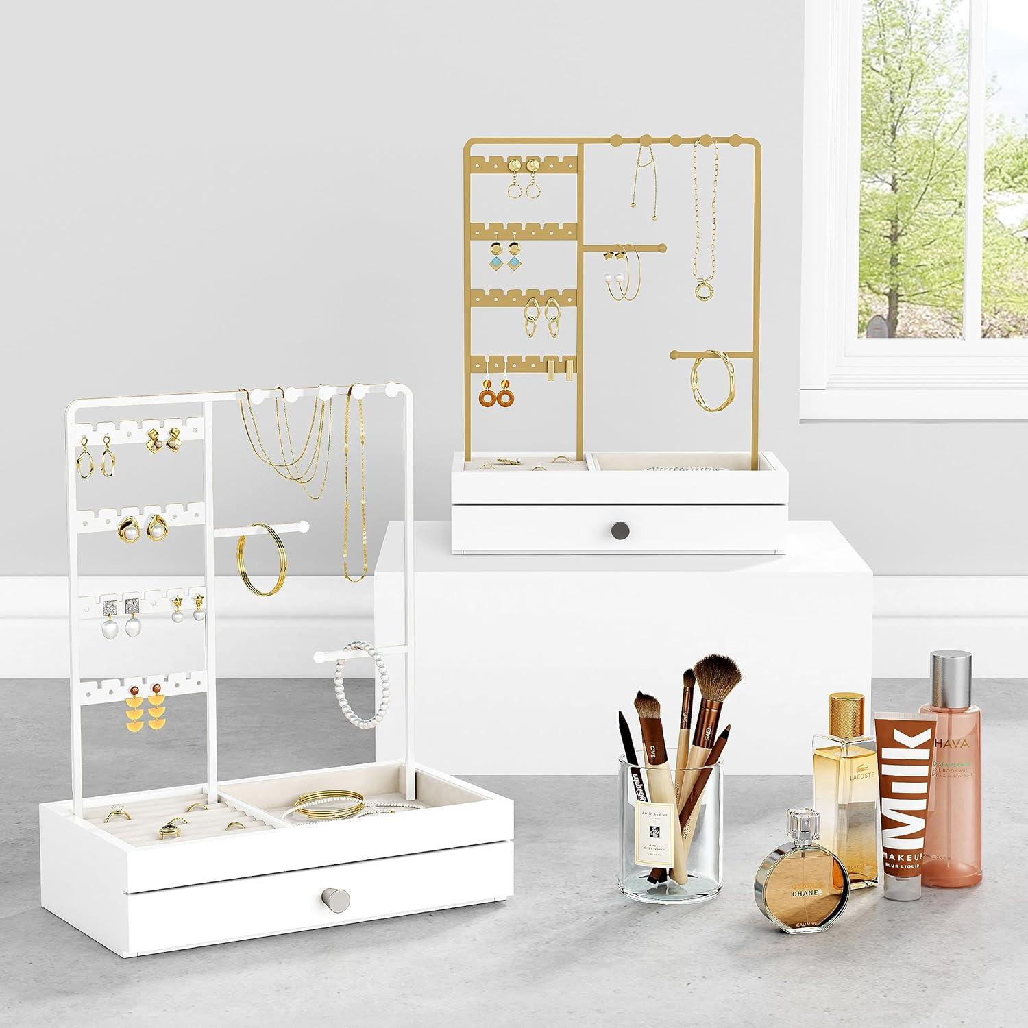 Organizador de Joyería Blanco Goozii con Cajón y Soporte