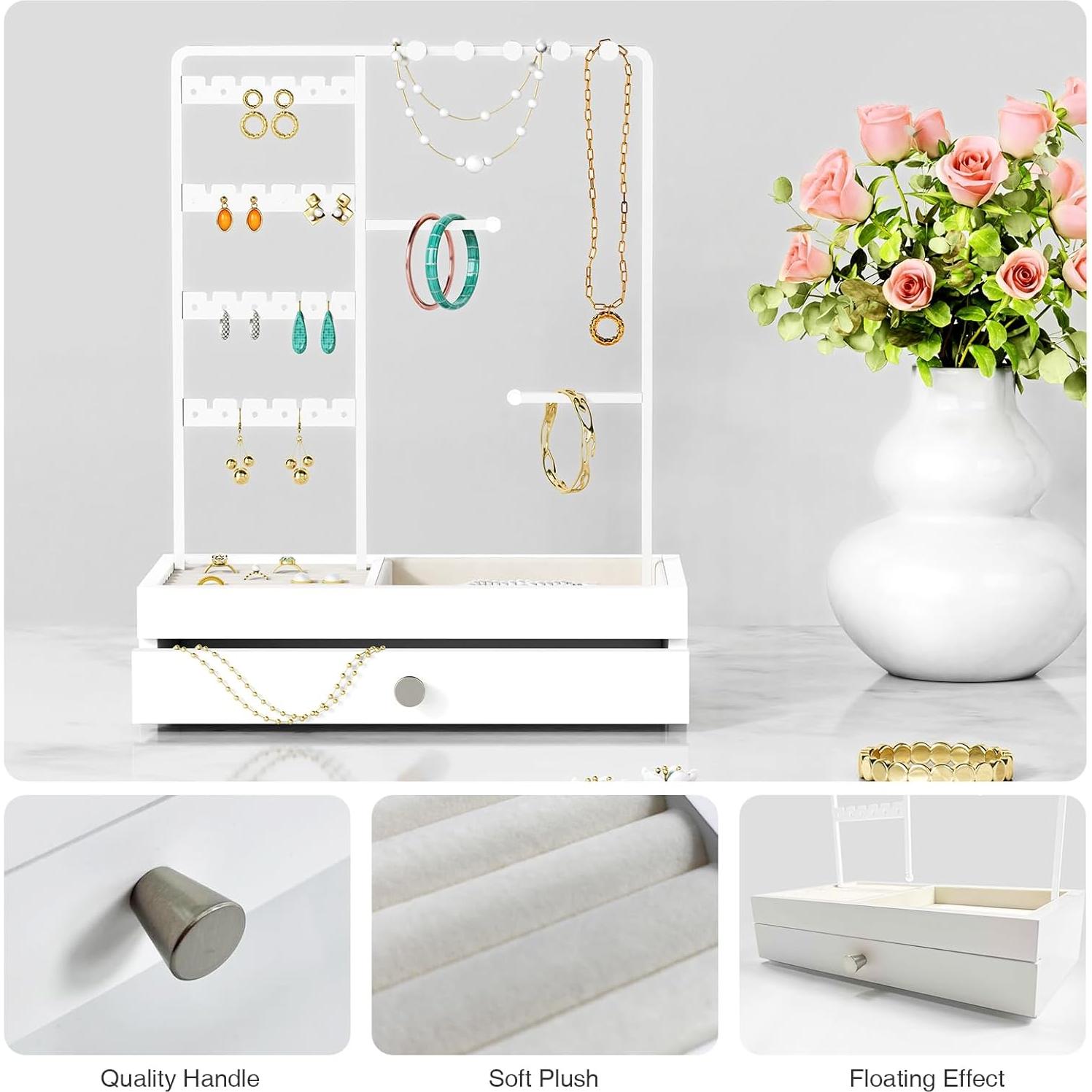 Organizador de Joyería Blanco Goozii con Cajón y Soporte