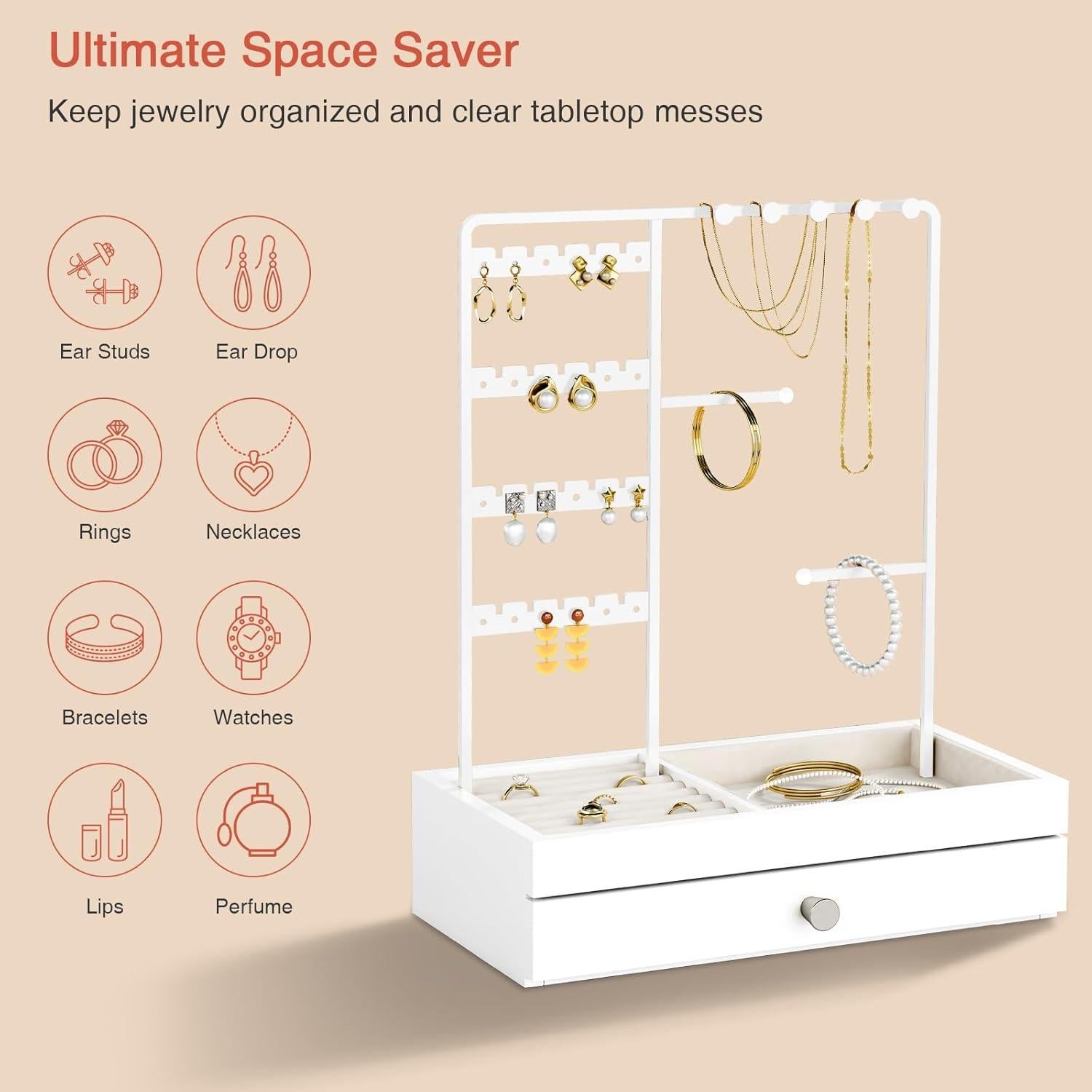 Organizador de Joyería Blanco Goozii con Cajón y Soporte