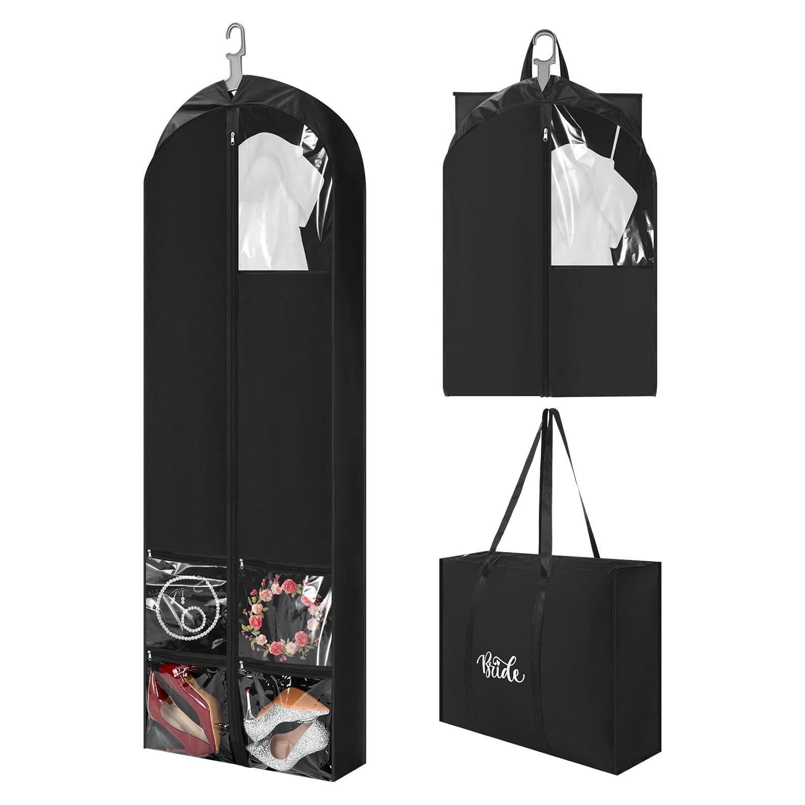 Bolsa de Vestido de Novia Oxford 178x58cm 4 Bolsillos Negra