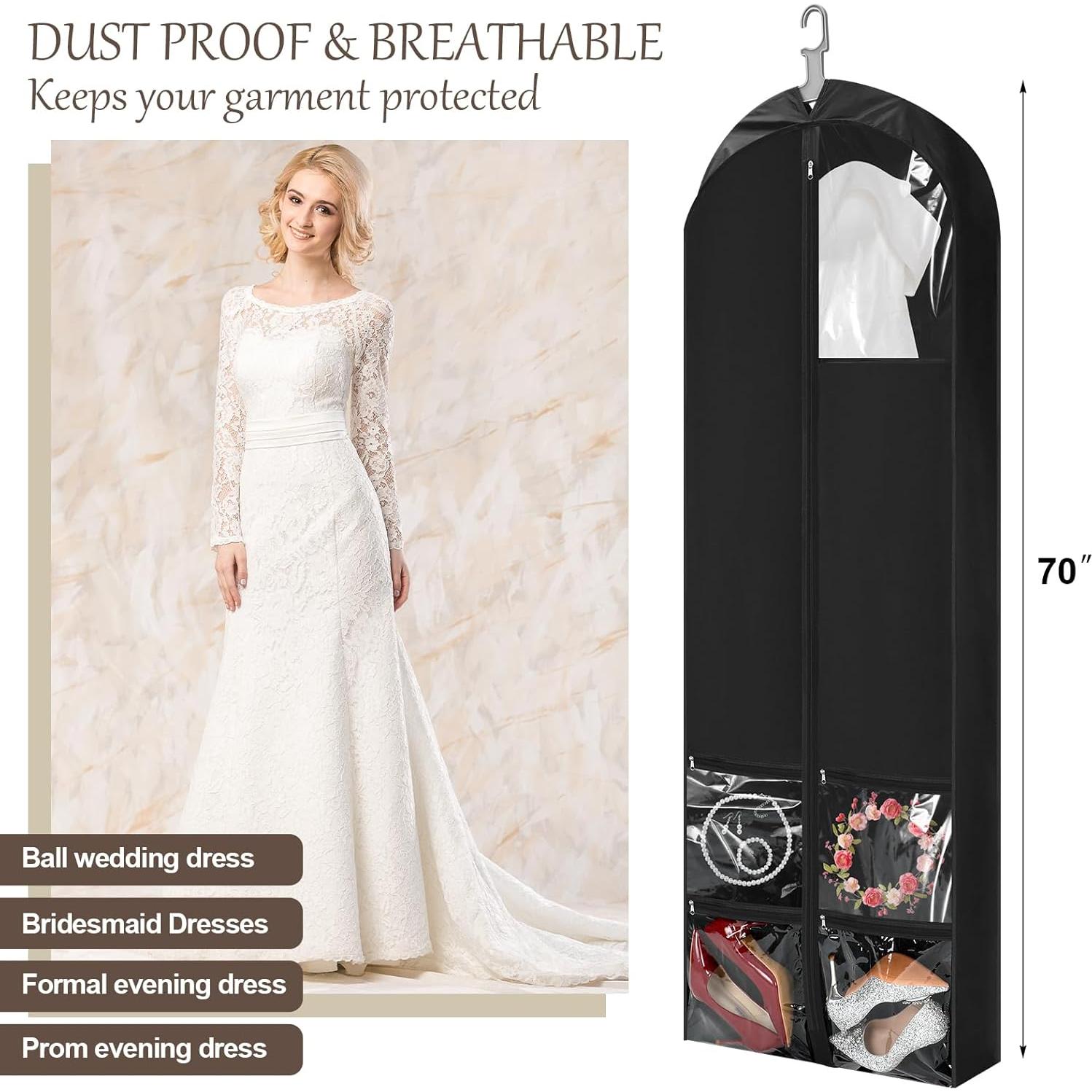 Bolsa de Vestido de Novia Oxford 178x58cm 4 Bolsillos Negra